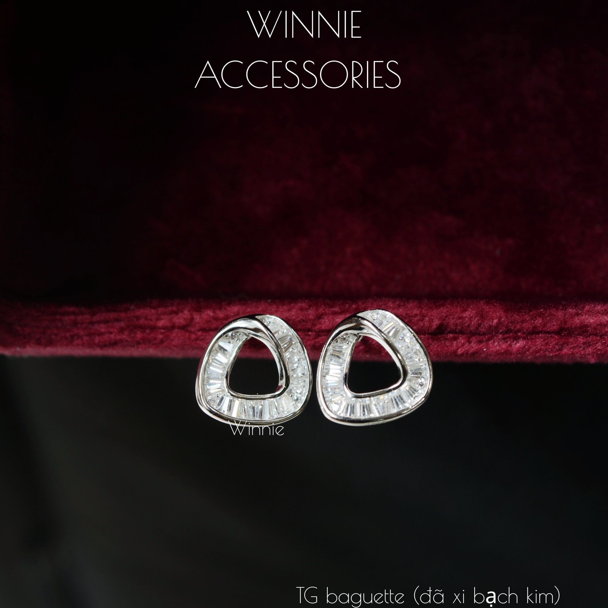  Hoa tai Bạc S925 TG baguette (Đã xi bạch kim) 