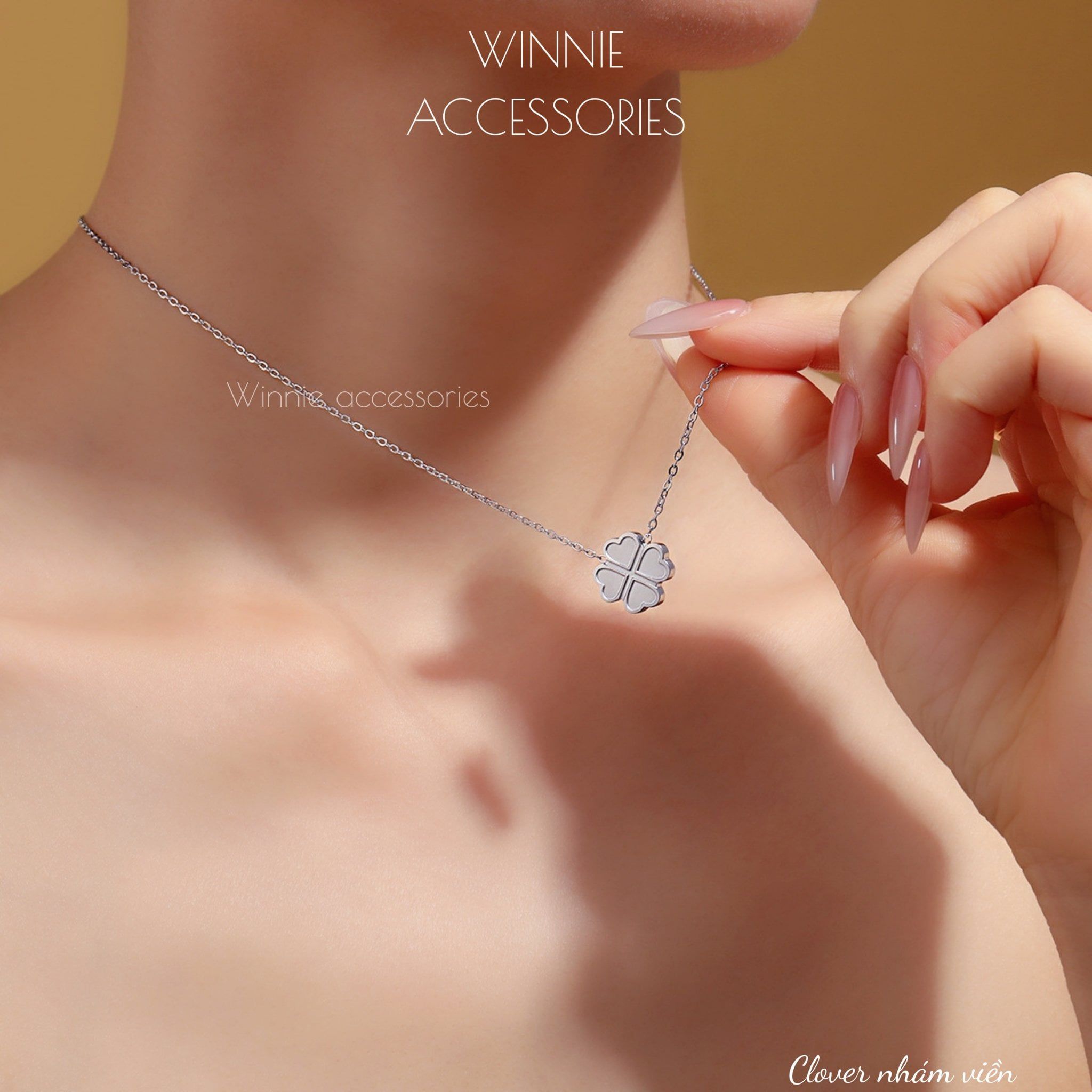  Dây chuyền Titan Clover nhám viền 