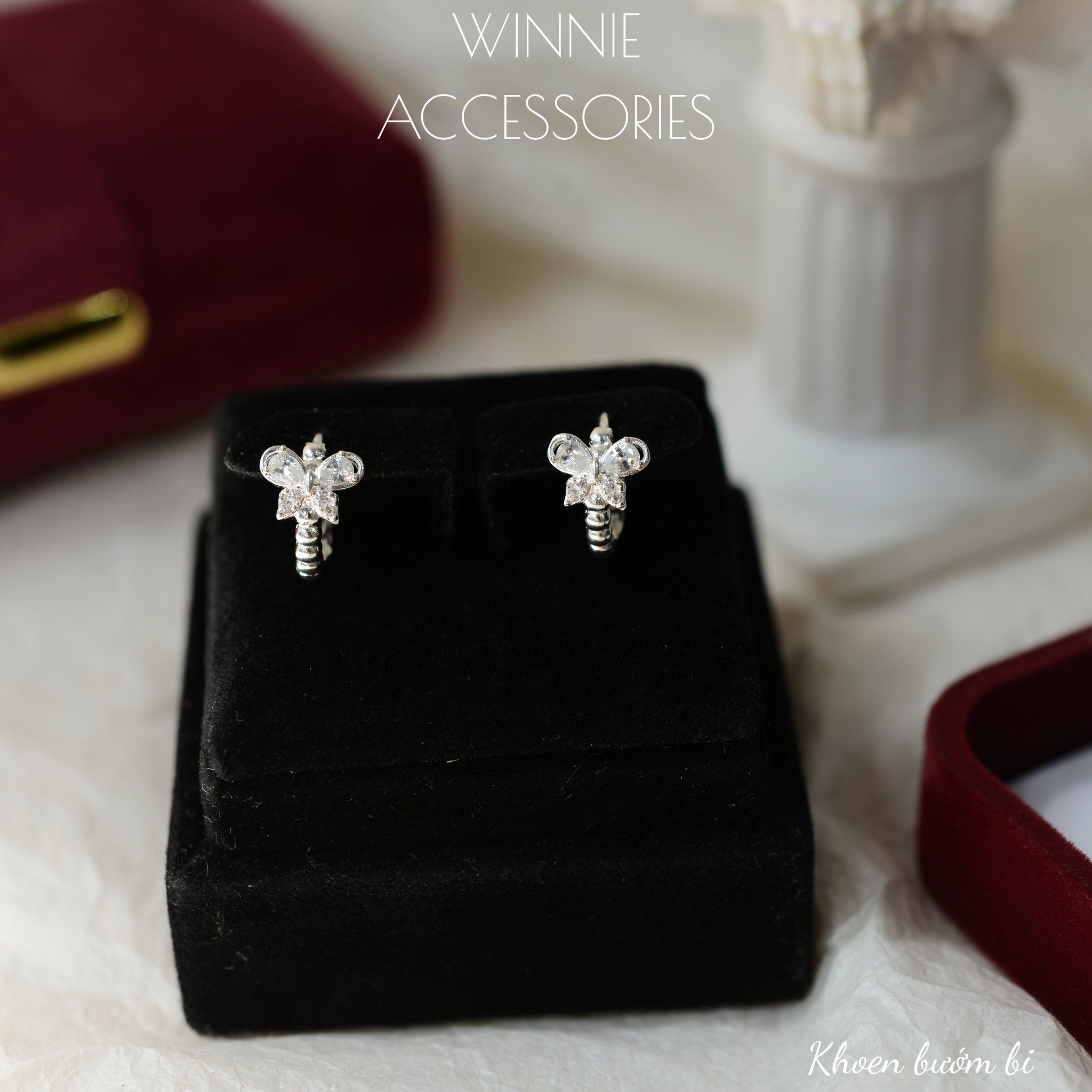  Hoa tai Bạc S925 Khoen Bướm Bi 
