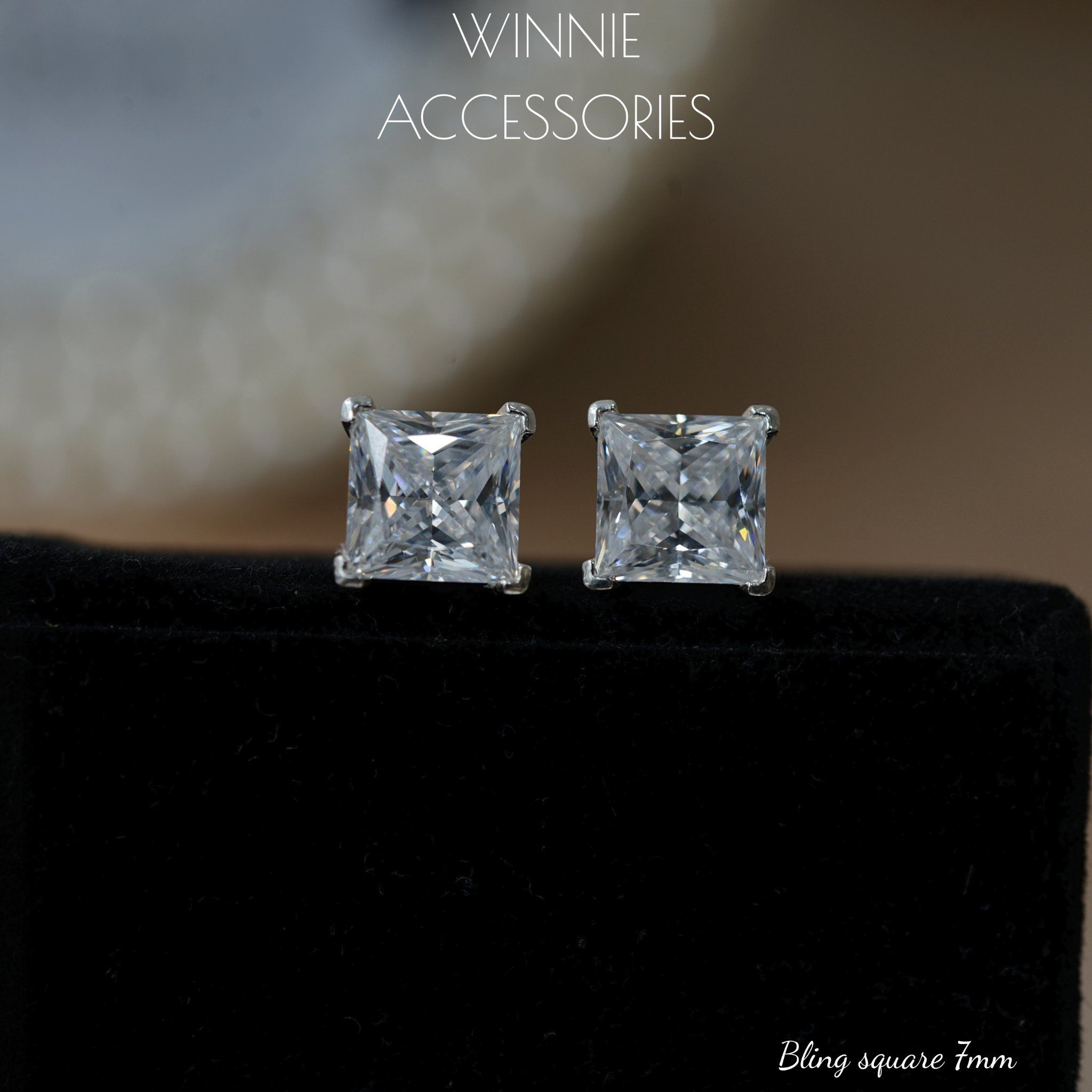  Hoa tai Bạc S925 Bling Square 