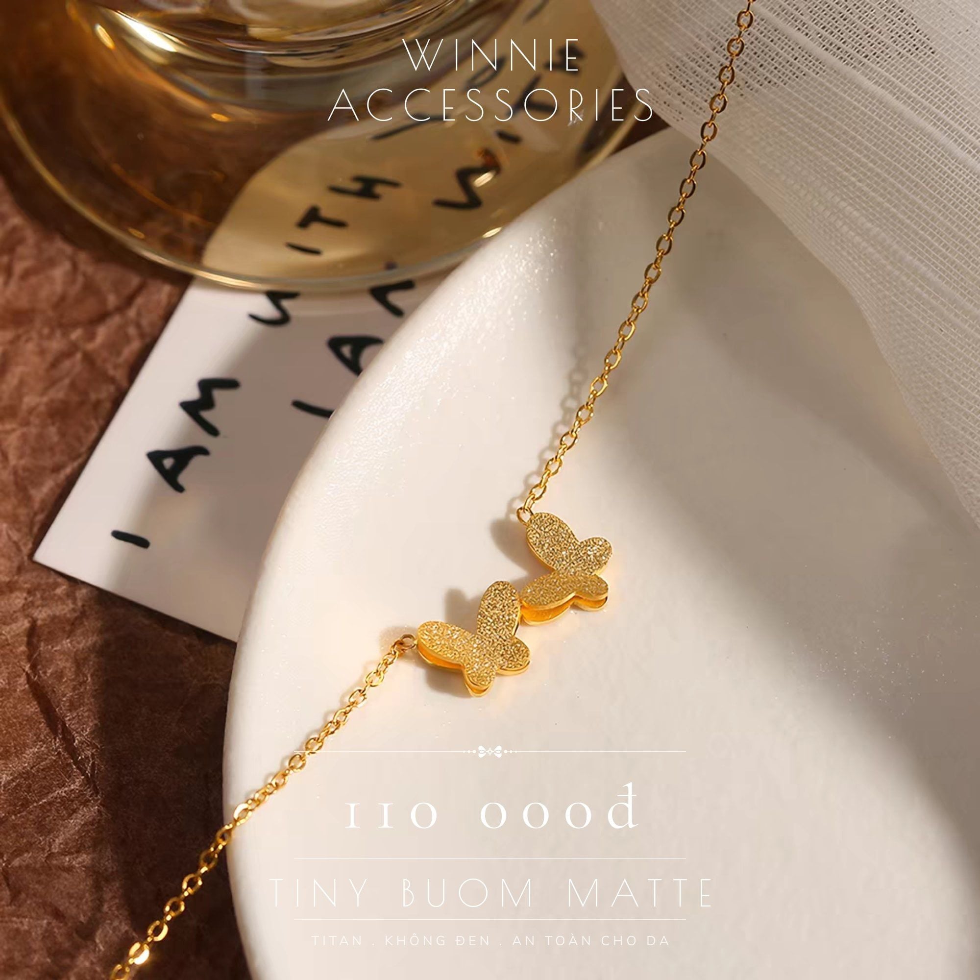  Dây chuyền titan Tiny bướm matte VG 