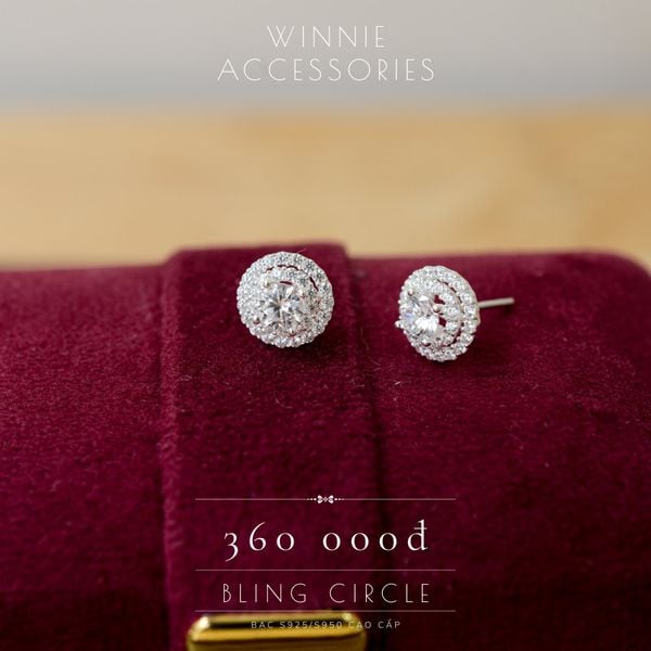  Hoa tai Bạc S925 Bling circle 
