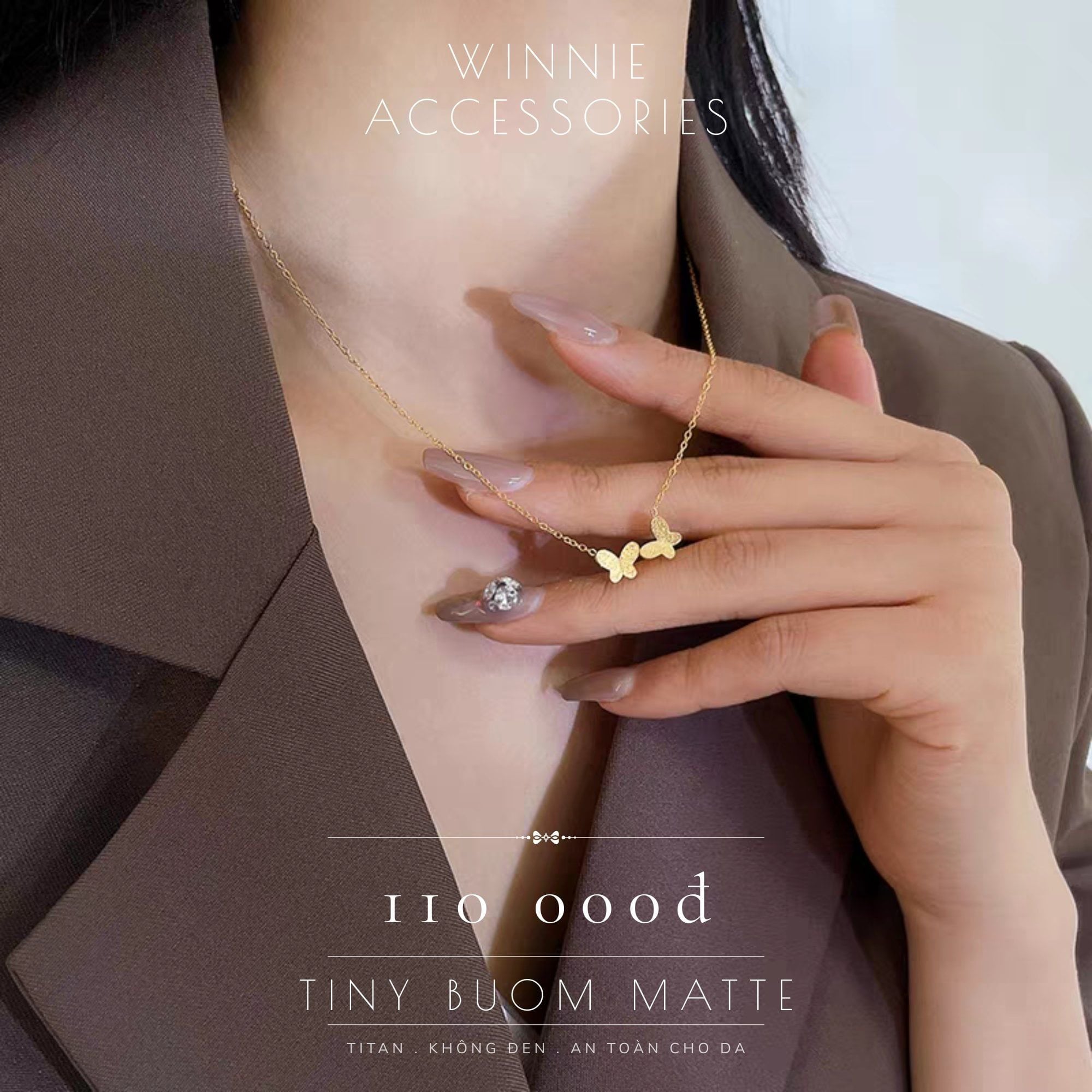  Dây chuyền titan Tiny bướm matte VG 
