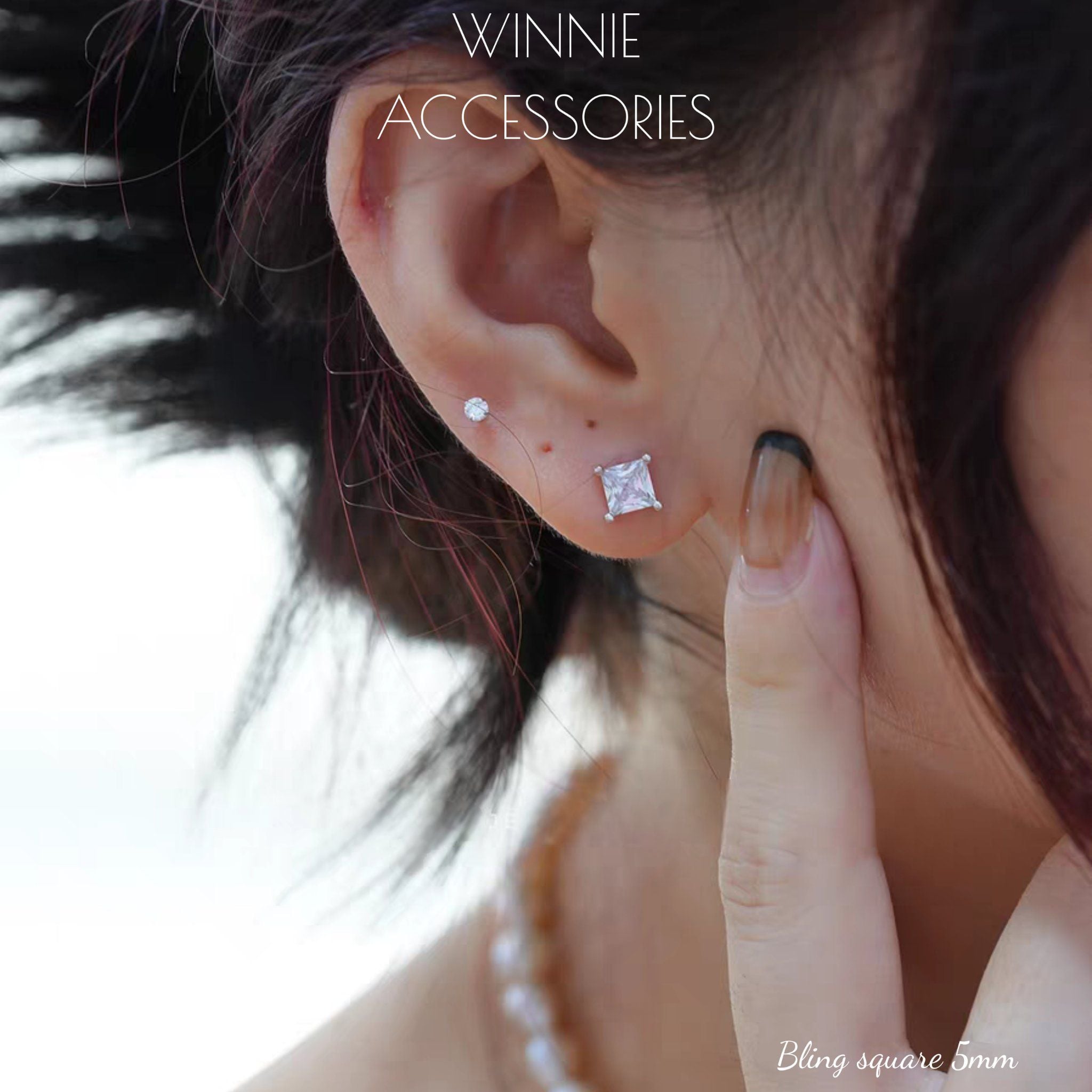  Hoa tai Bạc S925 Bling Square 