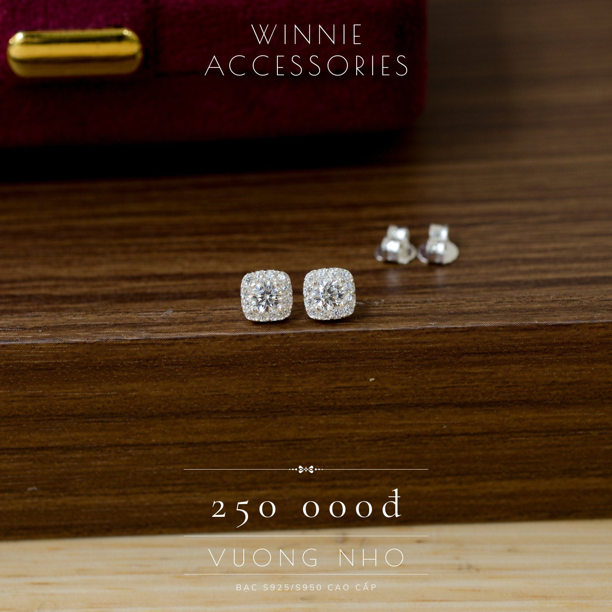  Hoa tai Bạc S925 Vuông nhỏ 