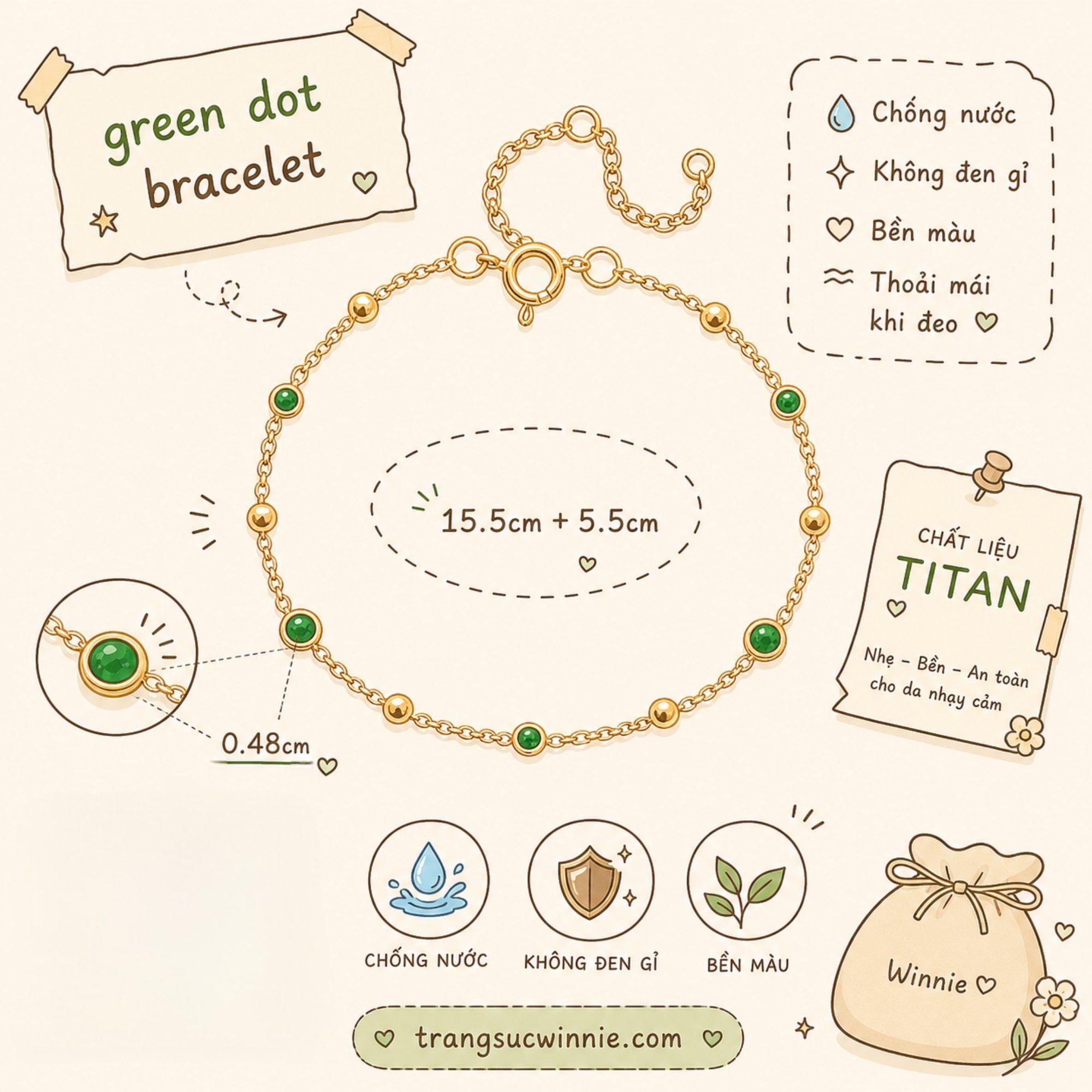  Lắc tay Titan Greenie Dot 