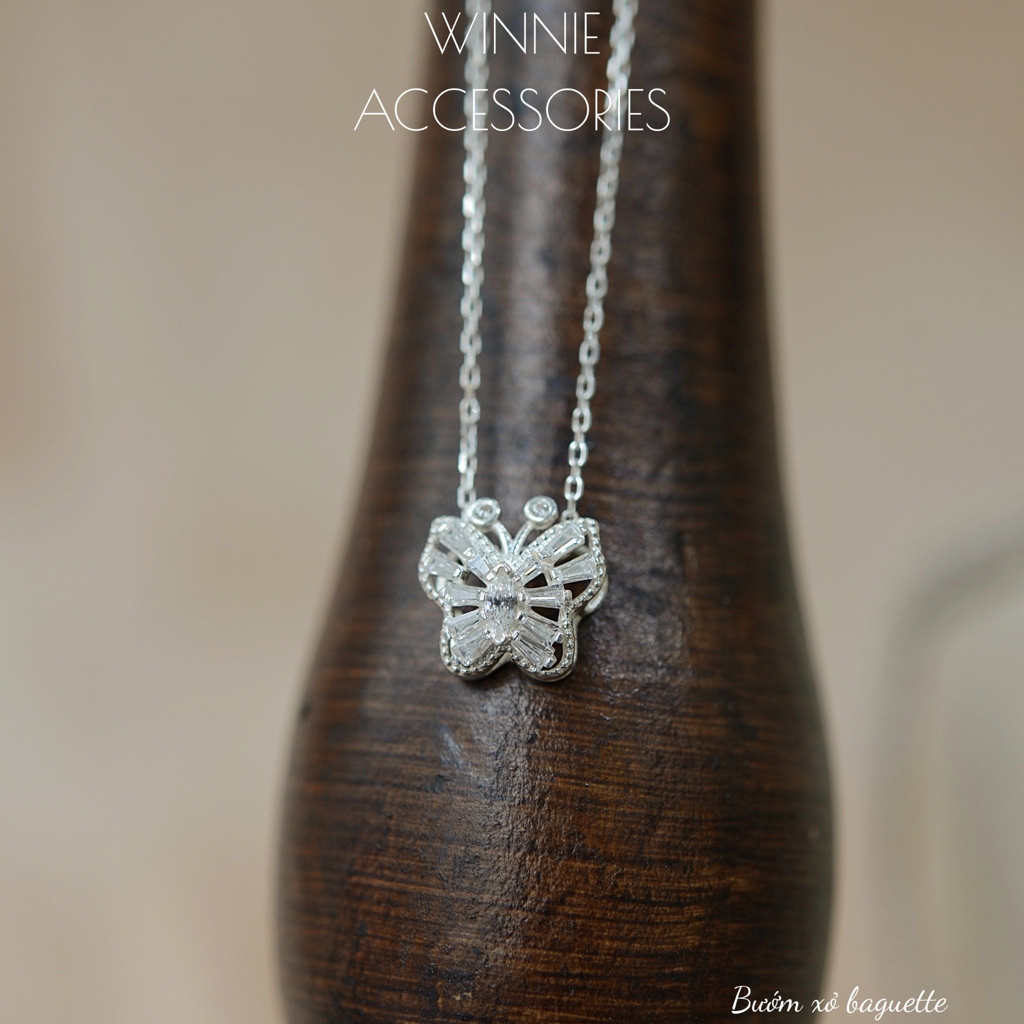  Dây chuyền Bạc S925 Bướm xỏ baguette 
