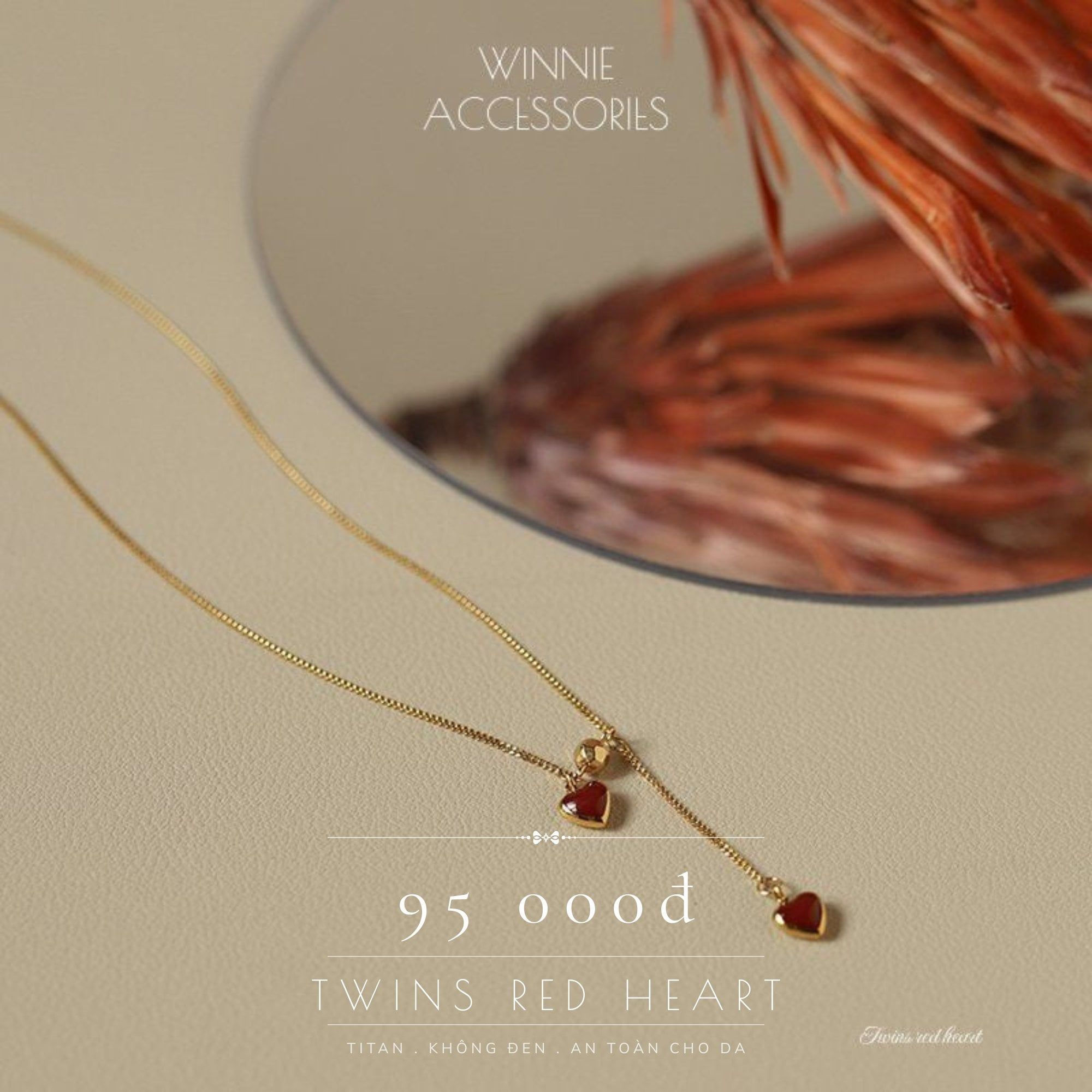  Dây chuyền Titan Twins red heart 