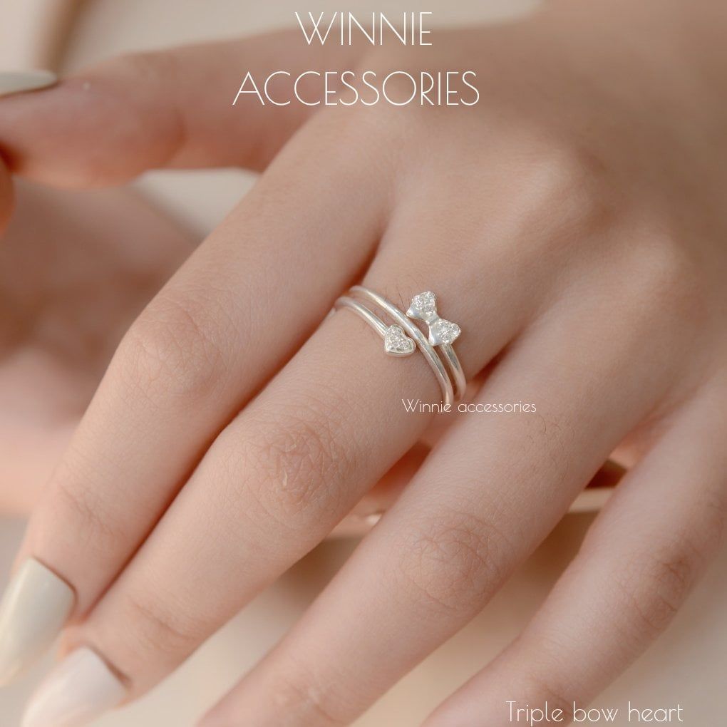  Nhẫn Bạc S925 Triple Bow Heart 