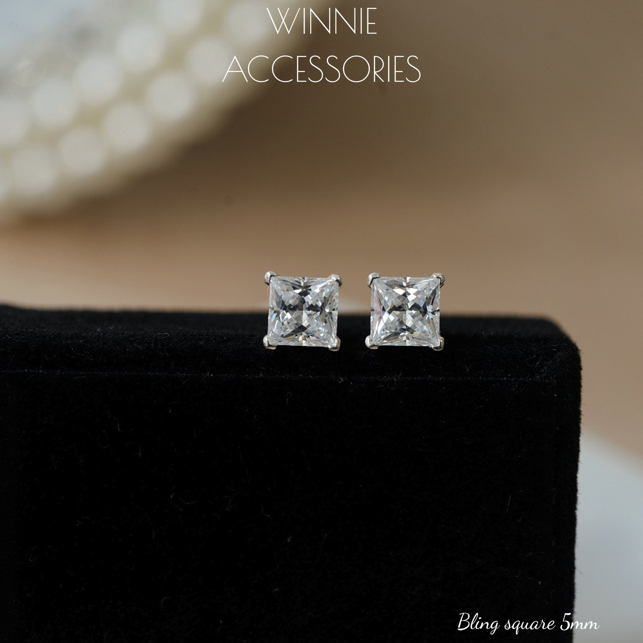  Hoa tai Bạc S925 Bling Square 