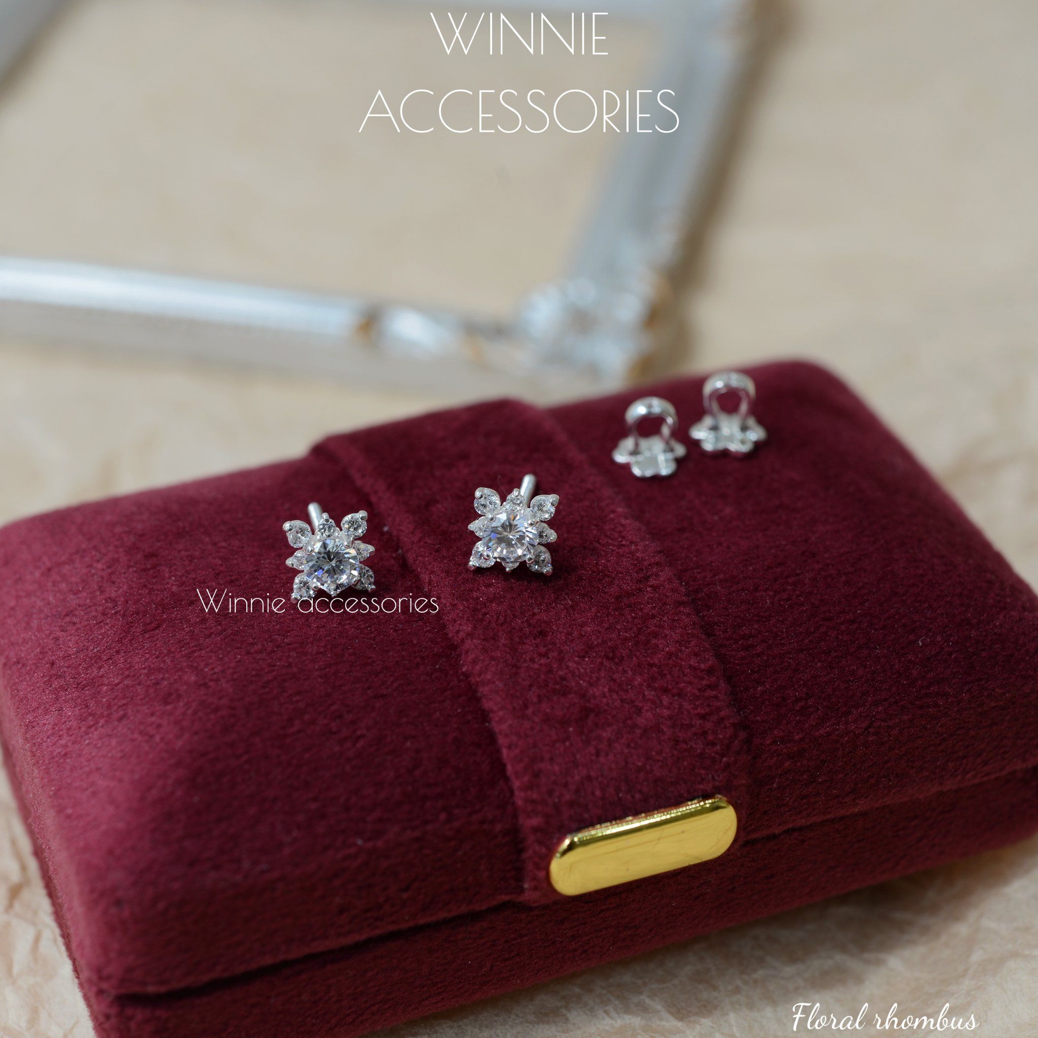  Hoa tai Bạc S925 Floral Rhombus 