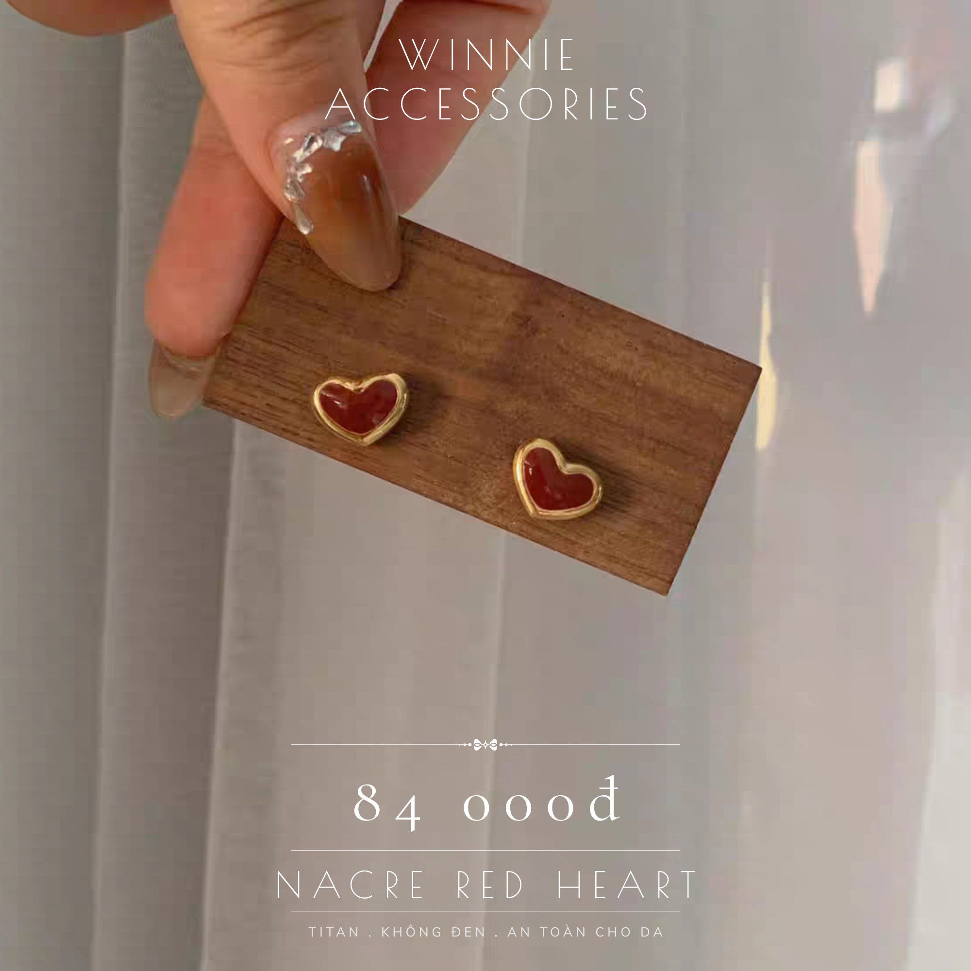  Hoa tai titan Nacre red heart 