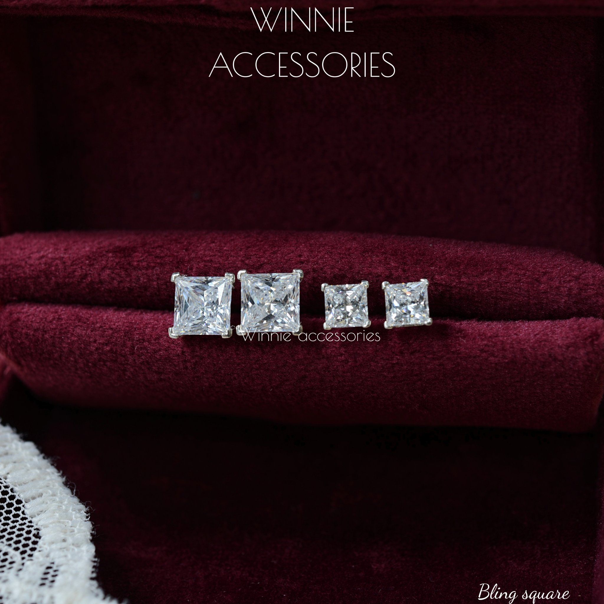  Hoa tai Bạc S925 Bling Square 