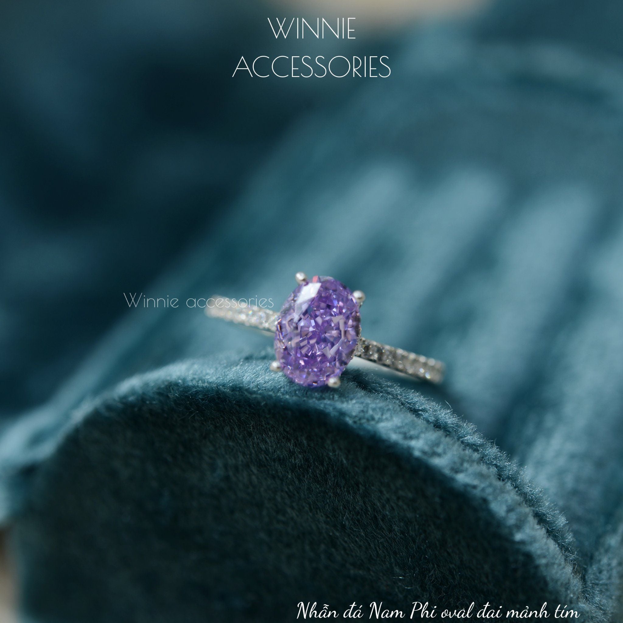  Nhẫn Bạc S925 Đá Nam Phi Oval Đai Mảnh Tím 