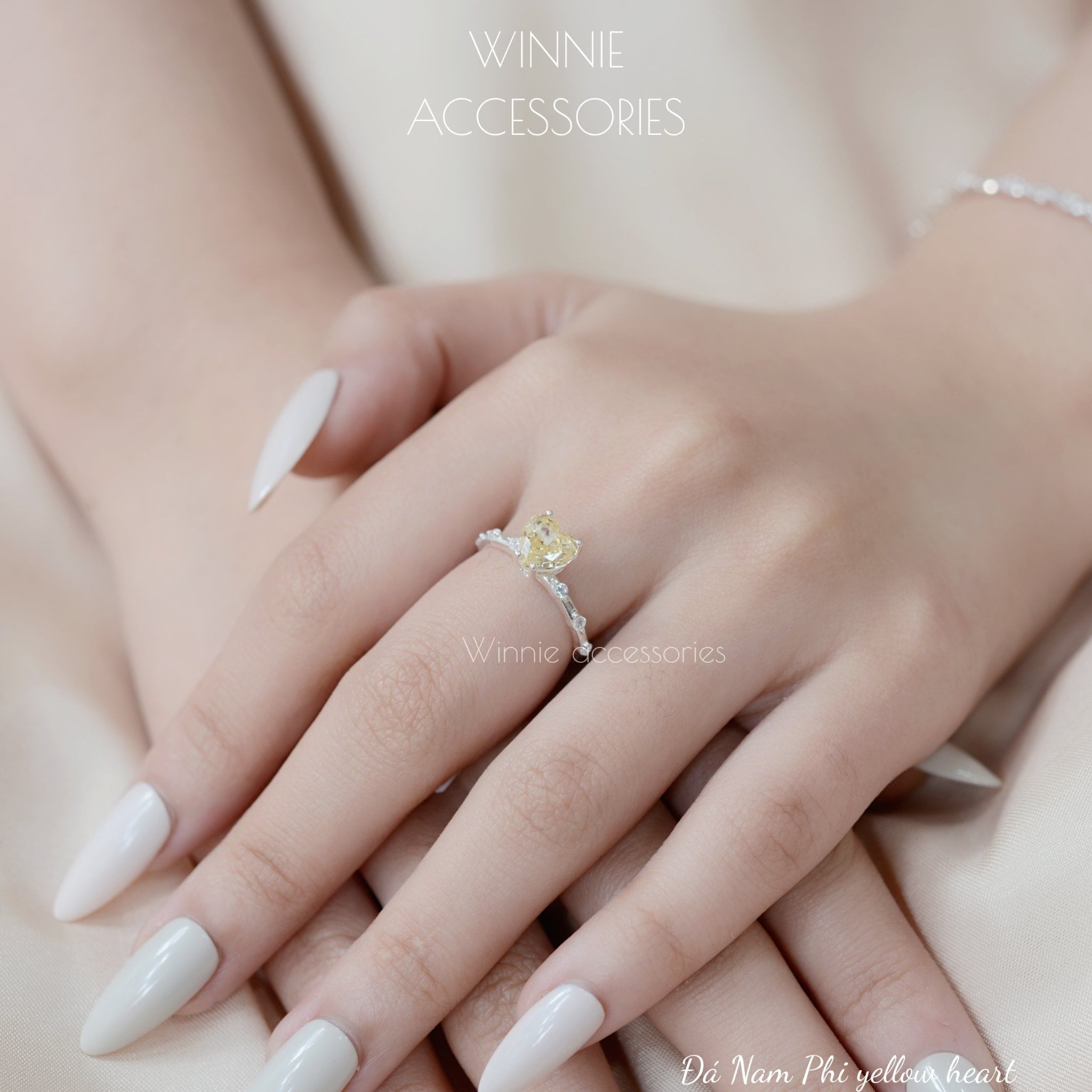  Nhẫn Bạc S925 Đá Nam Phi Vuông 6 ly - yellow 