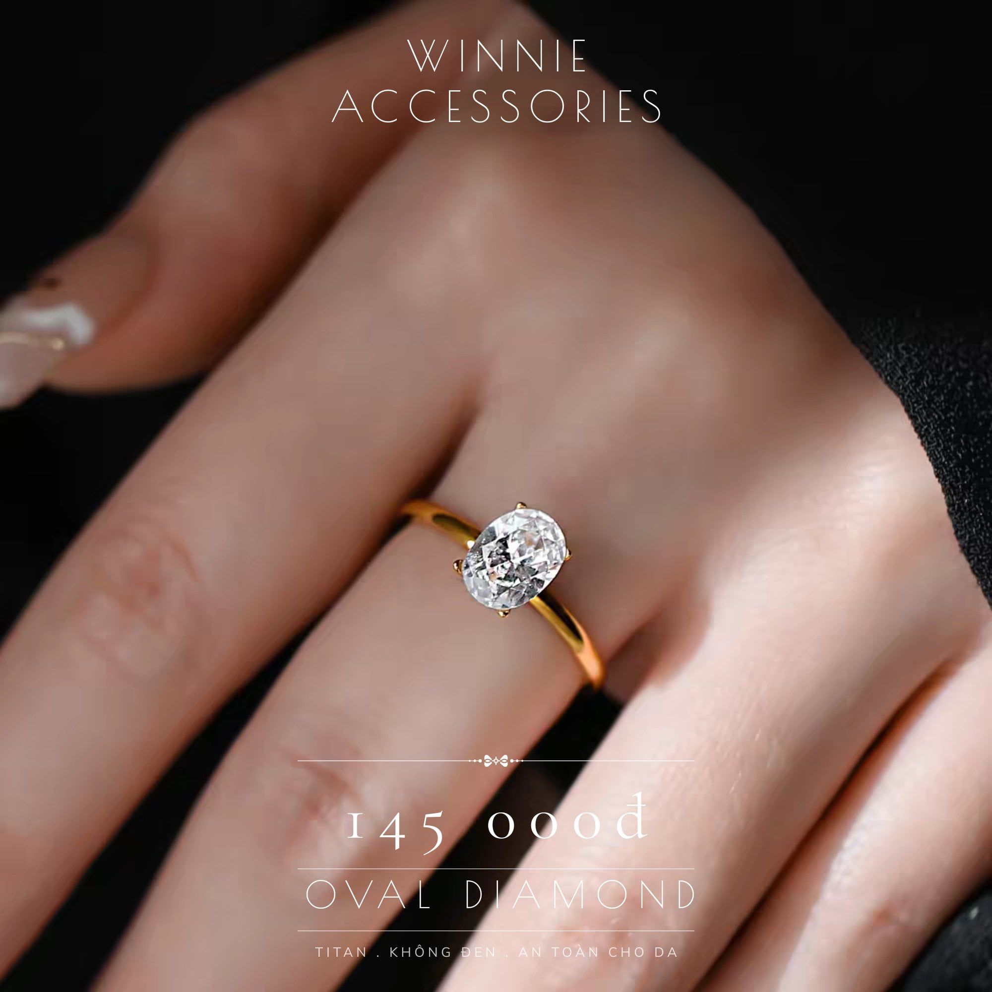  Nhẫn titan Oval Diamond 