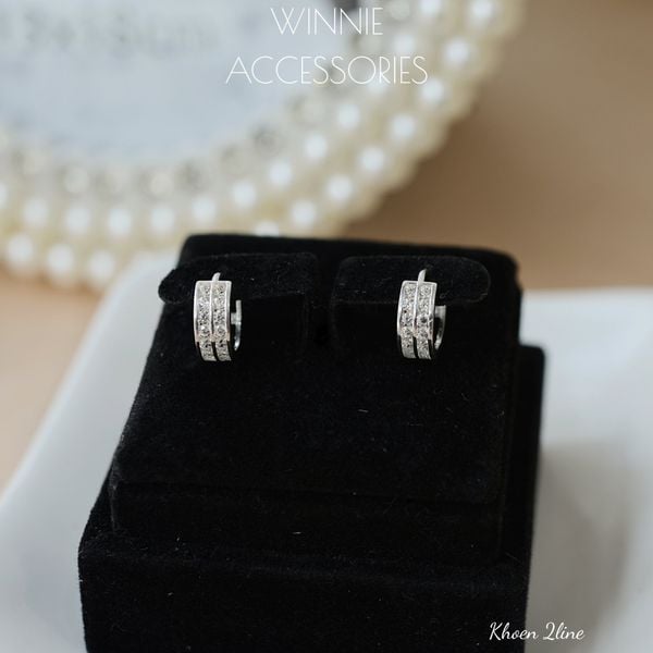  Hoa tai Bạc S925 Khoen 2 line 