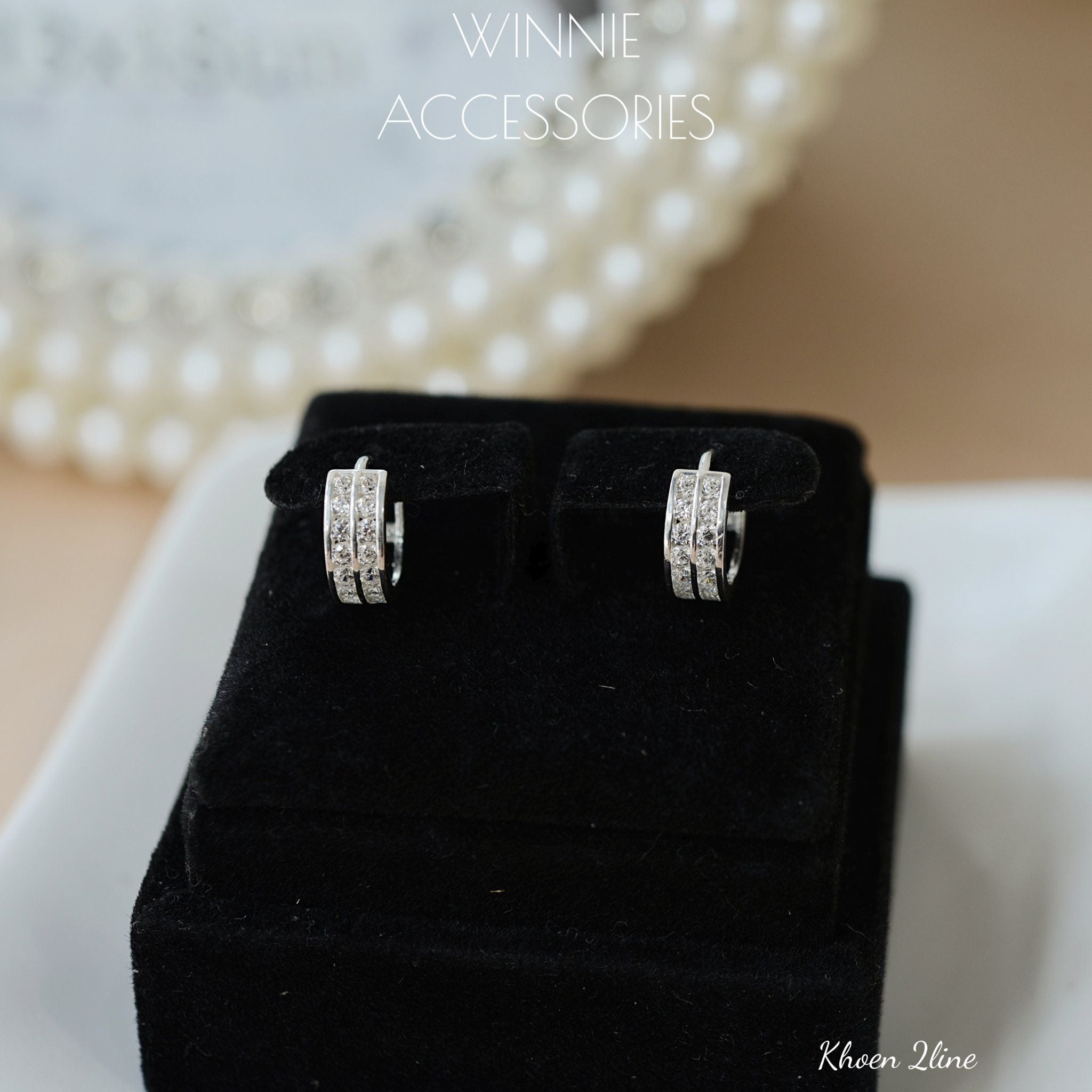  Hoa tai Bạc S925 Khoen 2 line 