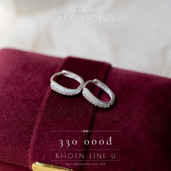  Hoa tai Bạc S925 Khoen Line U 