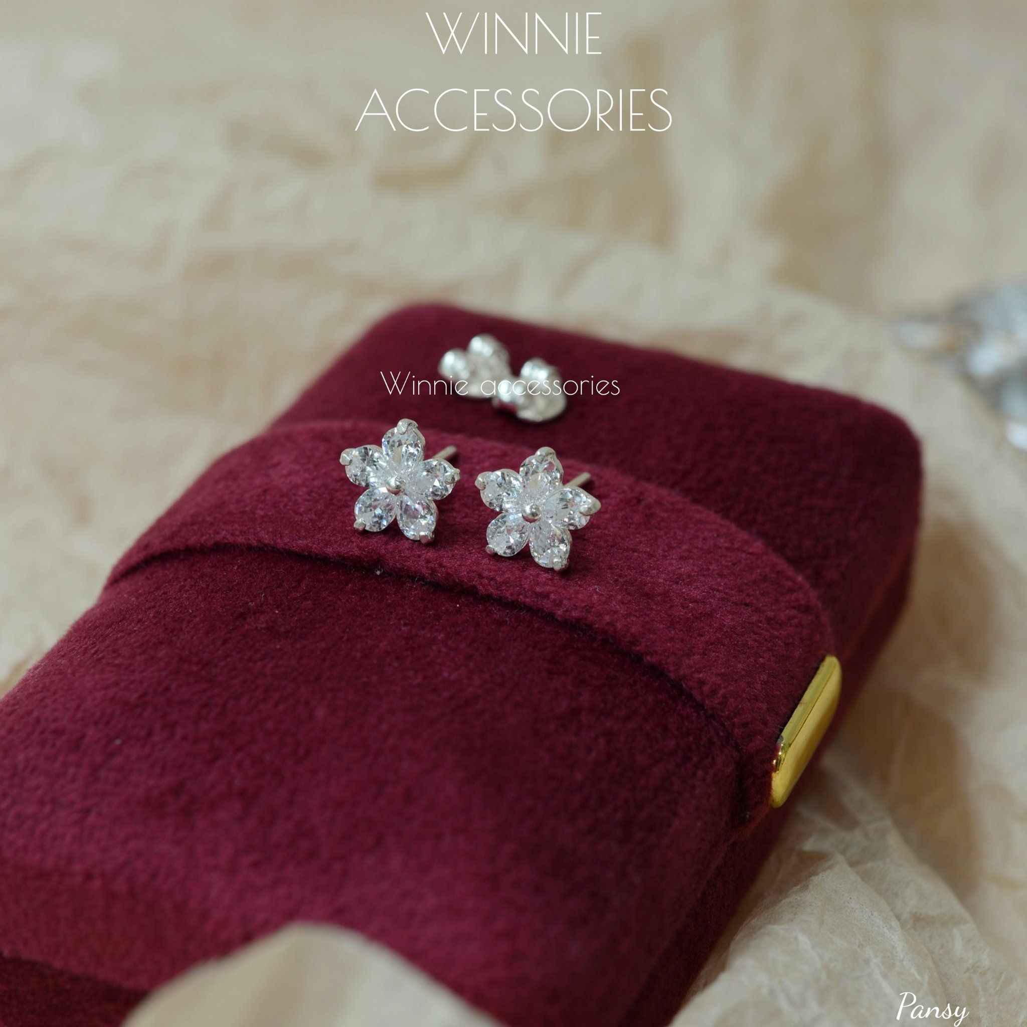  Hoa tai Bạc S925 Pansy 