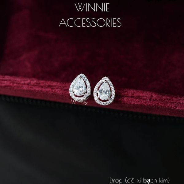  Hoa tai Bạc S925 Drop (Đã xi bạch kim) 