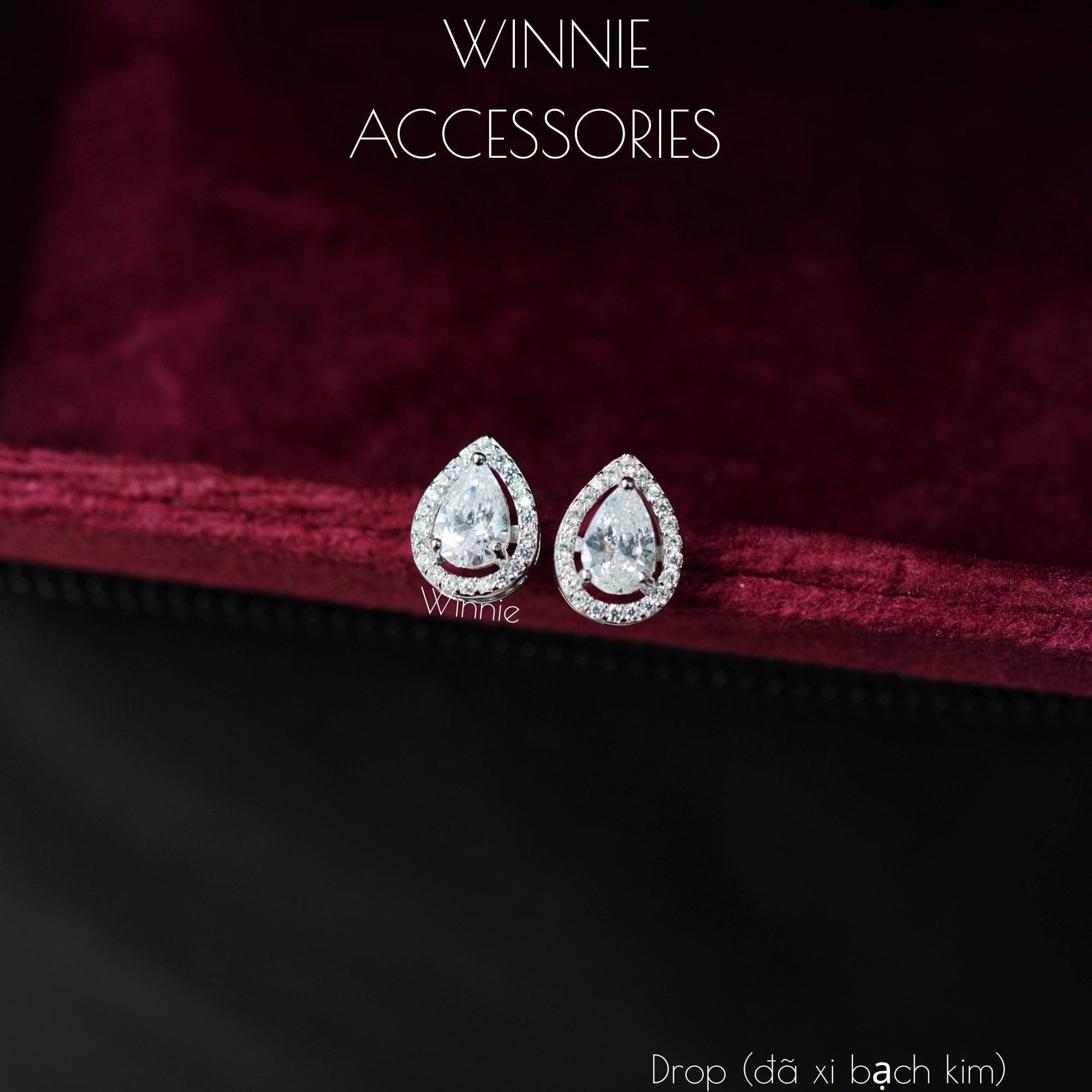  Hoa tai Bạc S925 Drop (Đã xi bạch kim) 