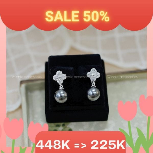  Hoa tai Bạc S925 GG Cỏ 4 lá pearl 