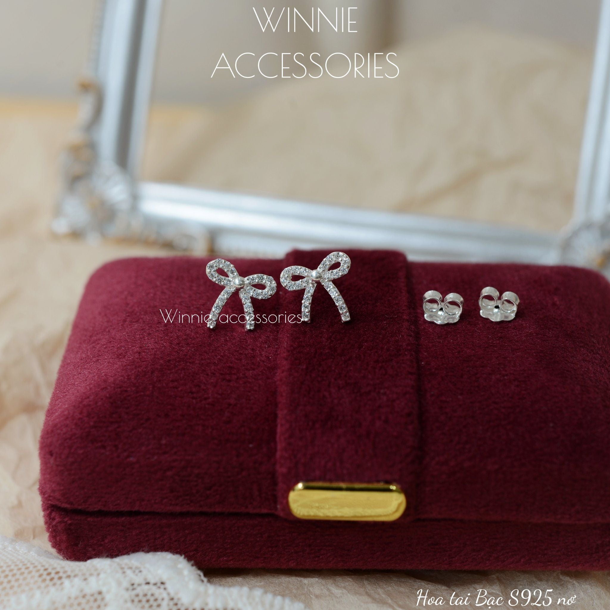  Hoa tai Bạc S925 Nơ 