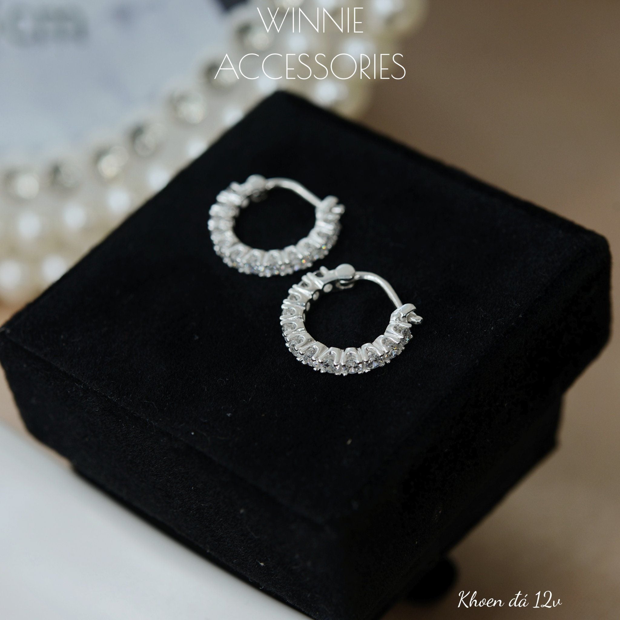  Hoa tai Bạc S925 Khoen Đá 12v 