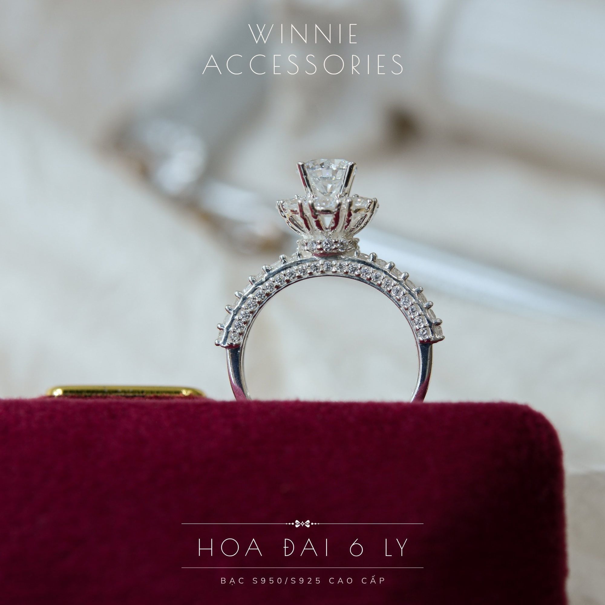  Nhẫn Bạc S925 Hoa đai đá 6 ly 