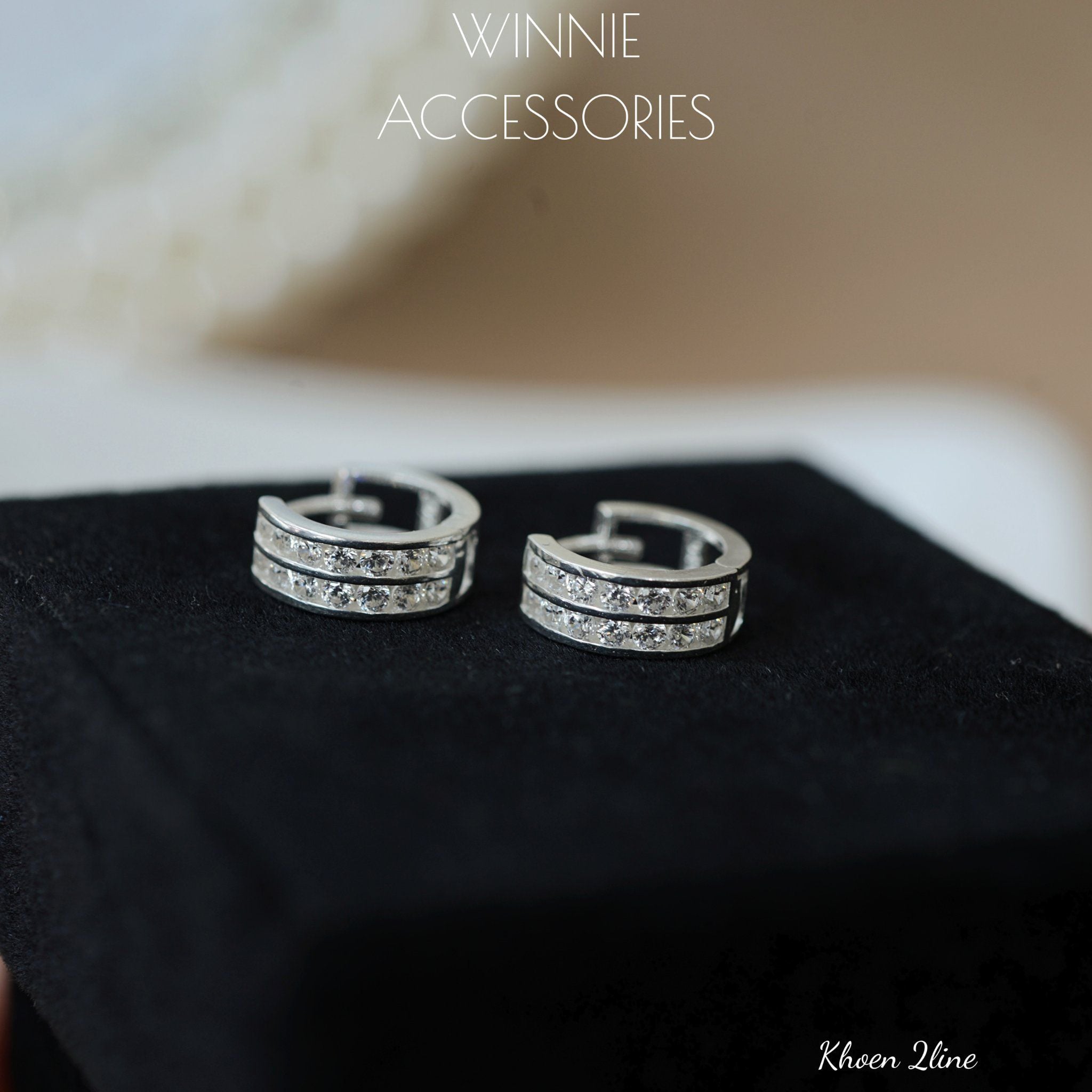  Hoa tai Bạc S925 Khoen 2 line 