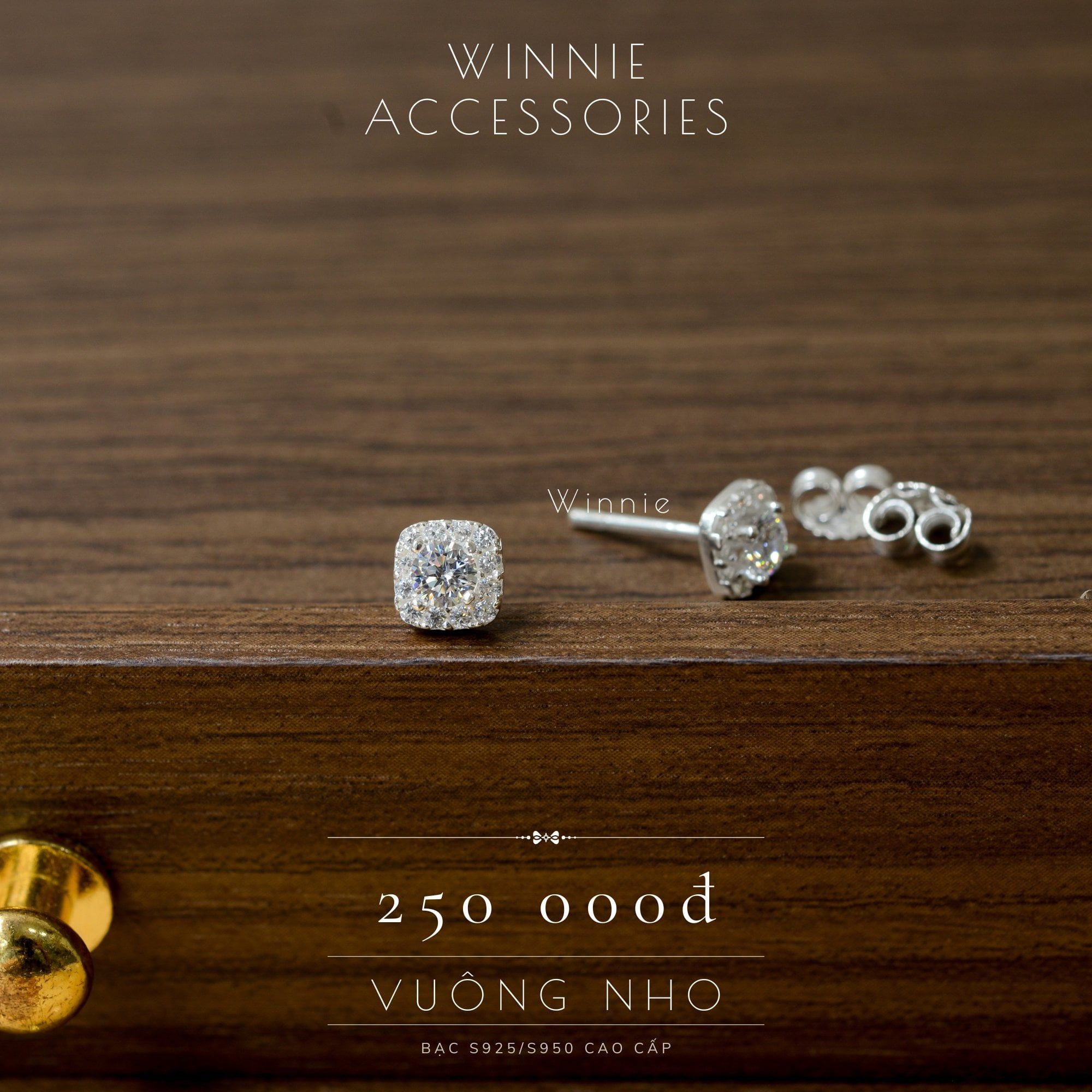  Hoa tai Bạc S925 Vuông nhỏ 