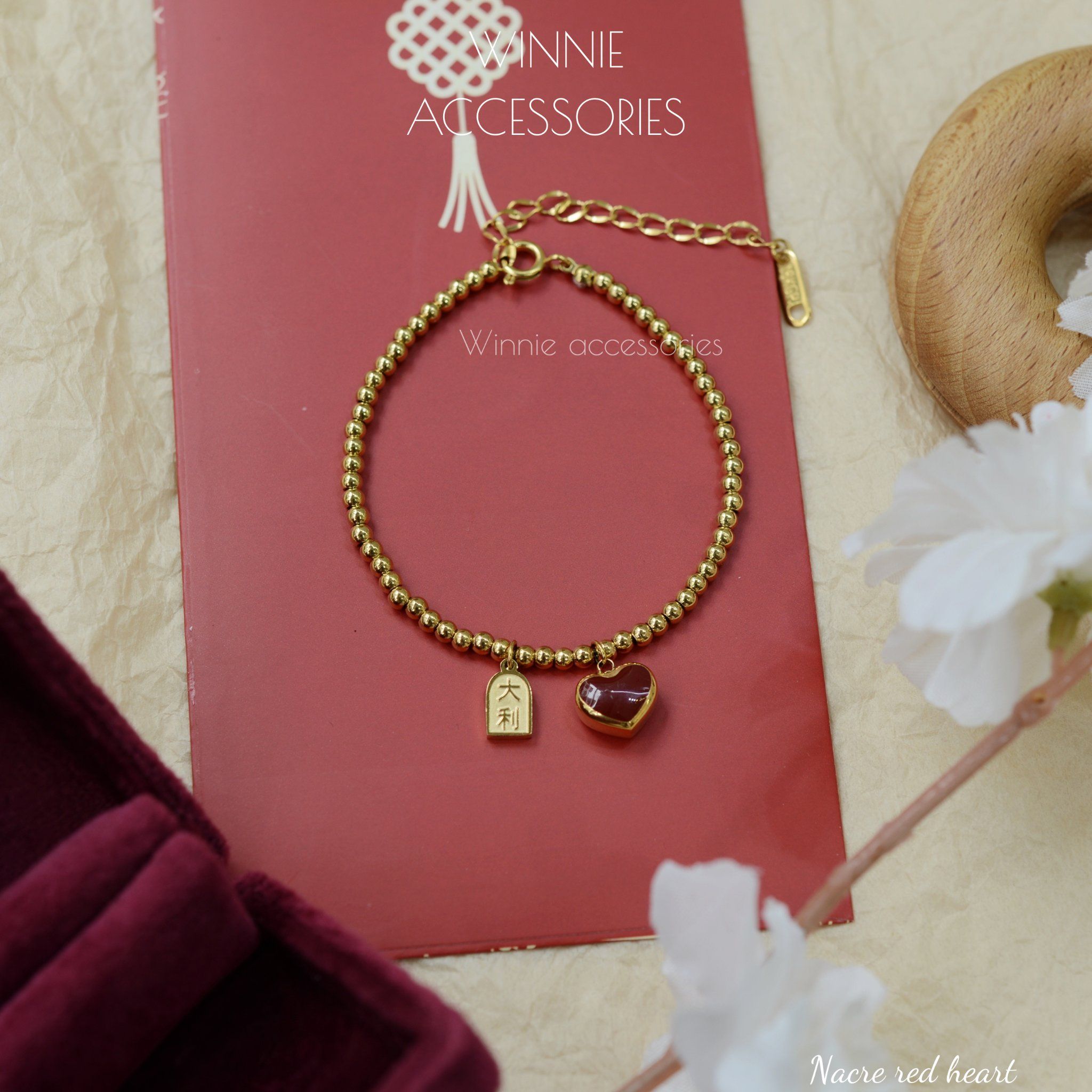  Lắc tay Titan Nacre Red Heart 