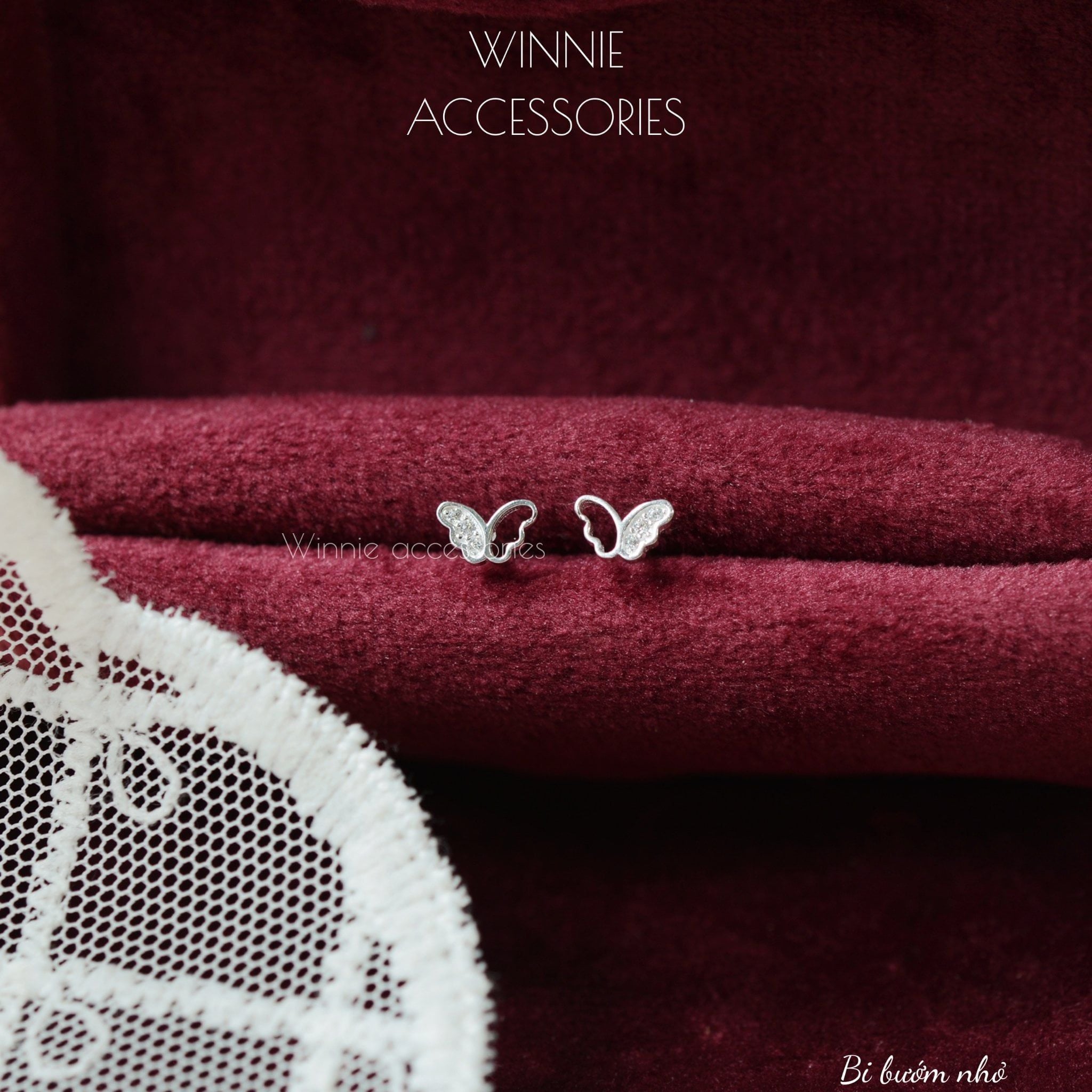  Hoa tai Bạc S925 Bi Bướm Nhỏ 