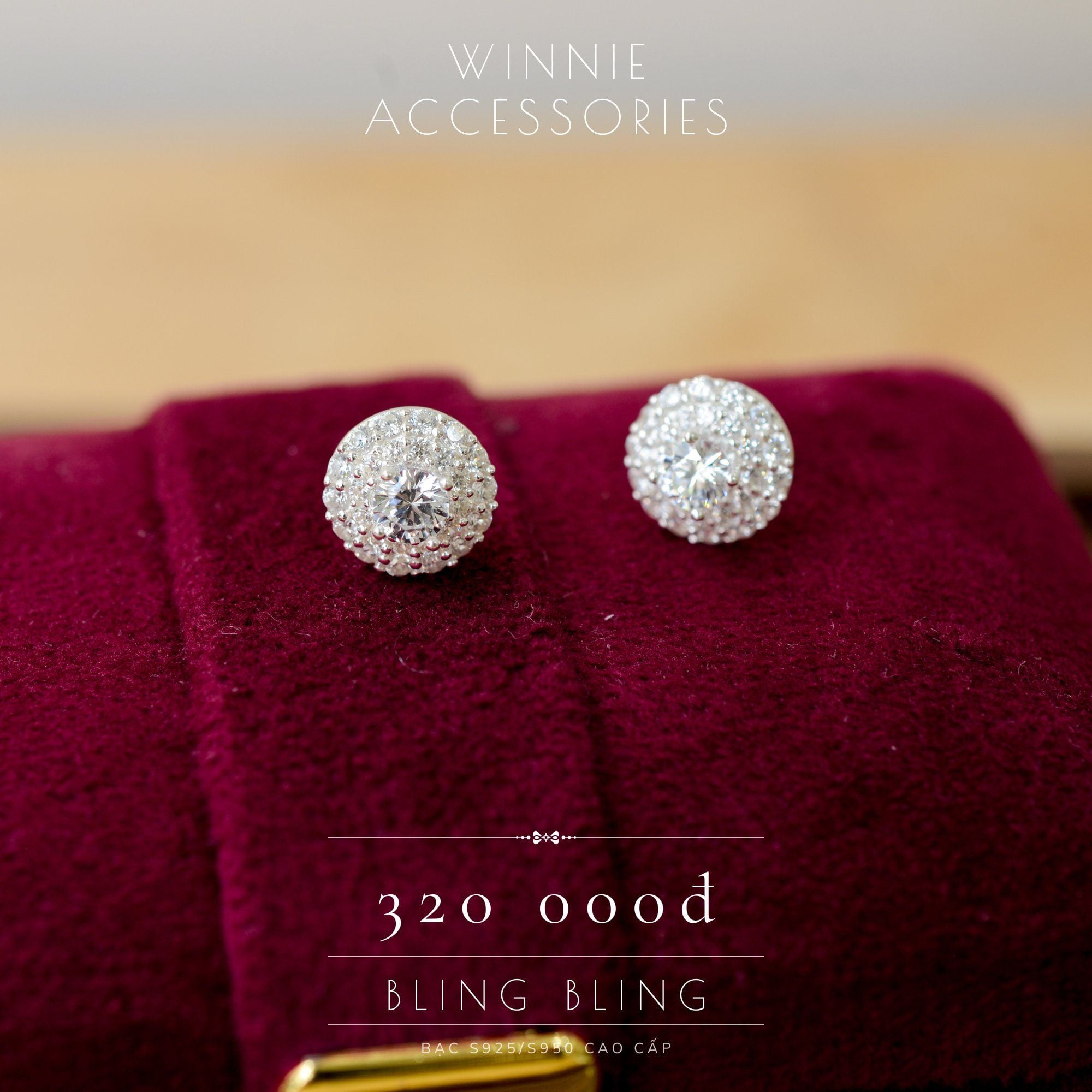  Hoa tai Bạc S925 Bling Bling 