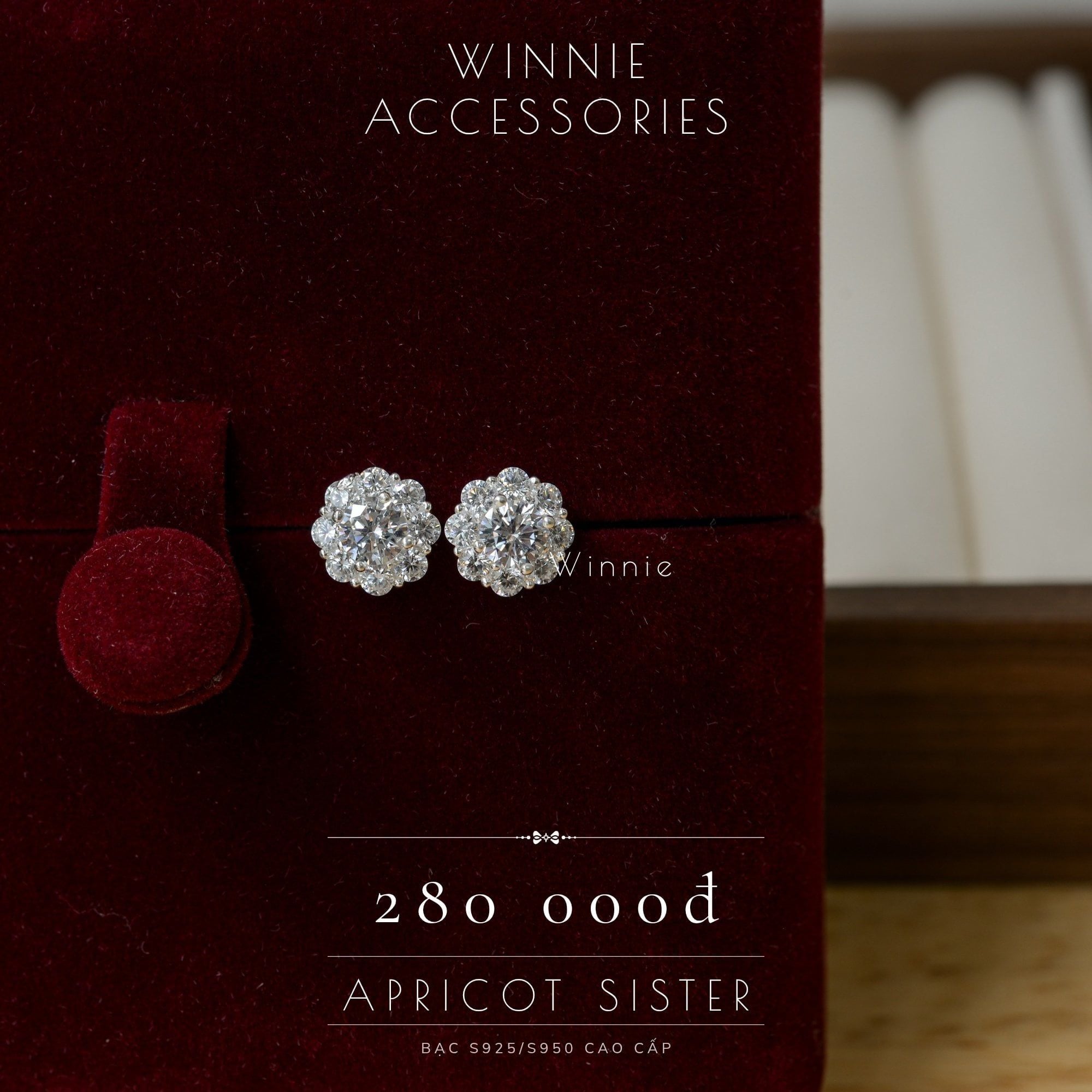  Hoa tai Bạc S925 Apricot Sister 