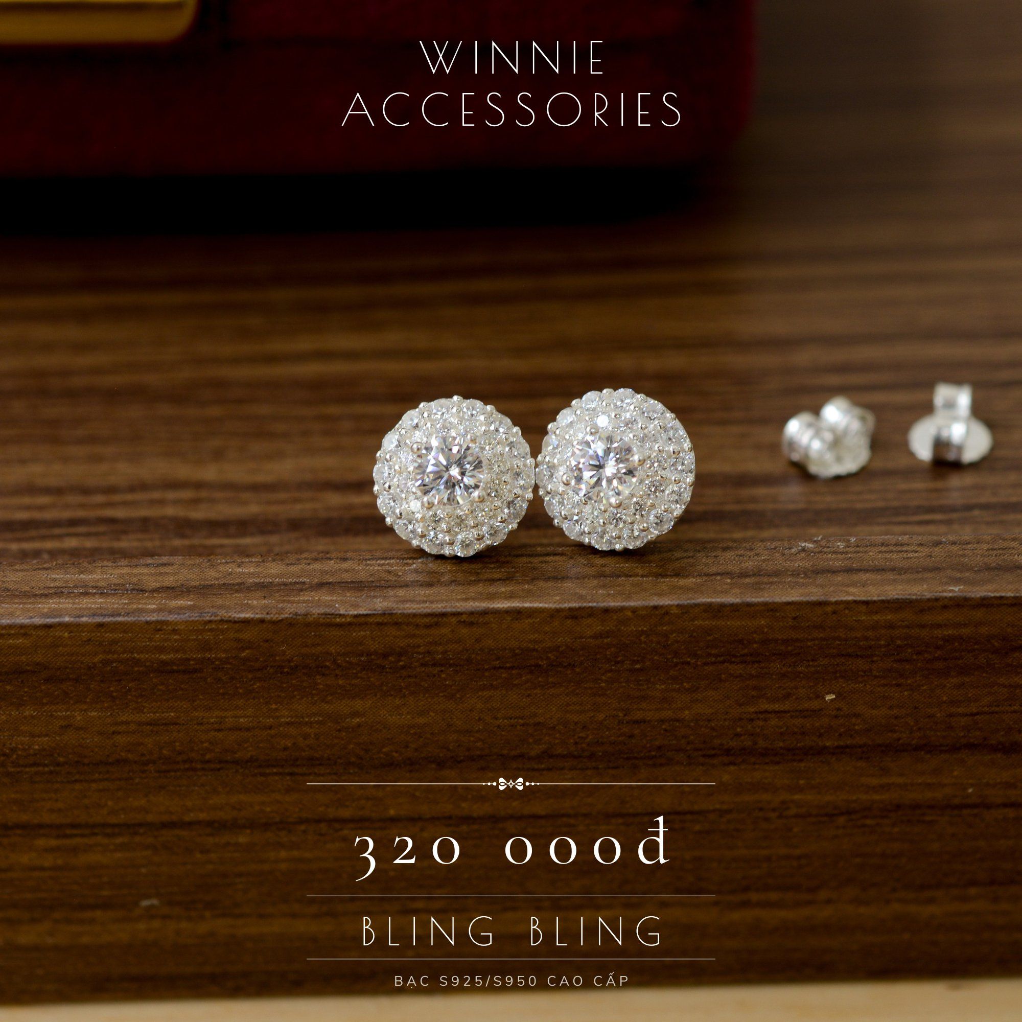  Hoa tai Bạc S925 Bling Bling 