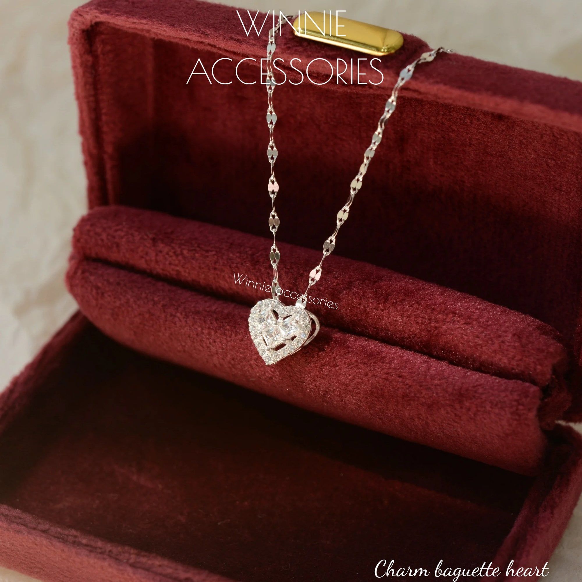 Charm Dây chuyền Bạc S925 Baguette Heart (không kèm dây) 