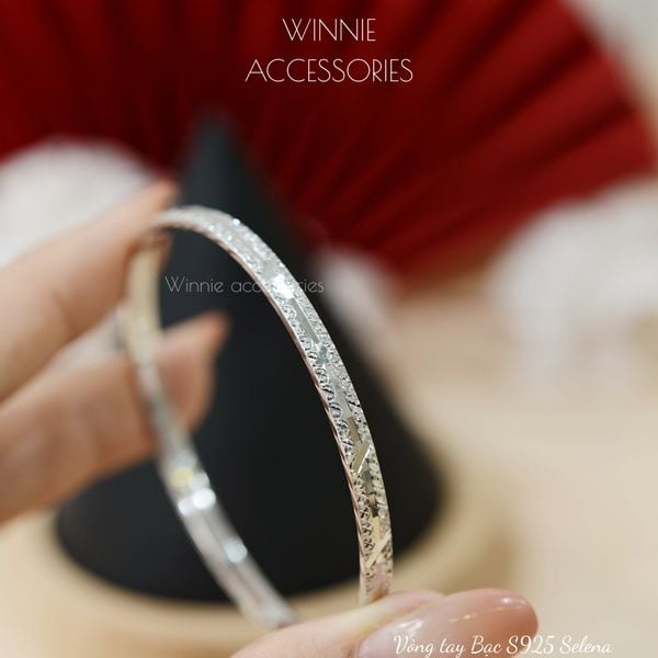  Vòng tay Bạc S925 Selena bản dẹp 4ly (Đã xi Bạch Kim) 