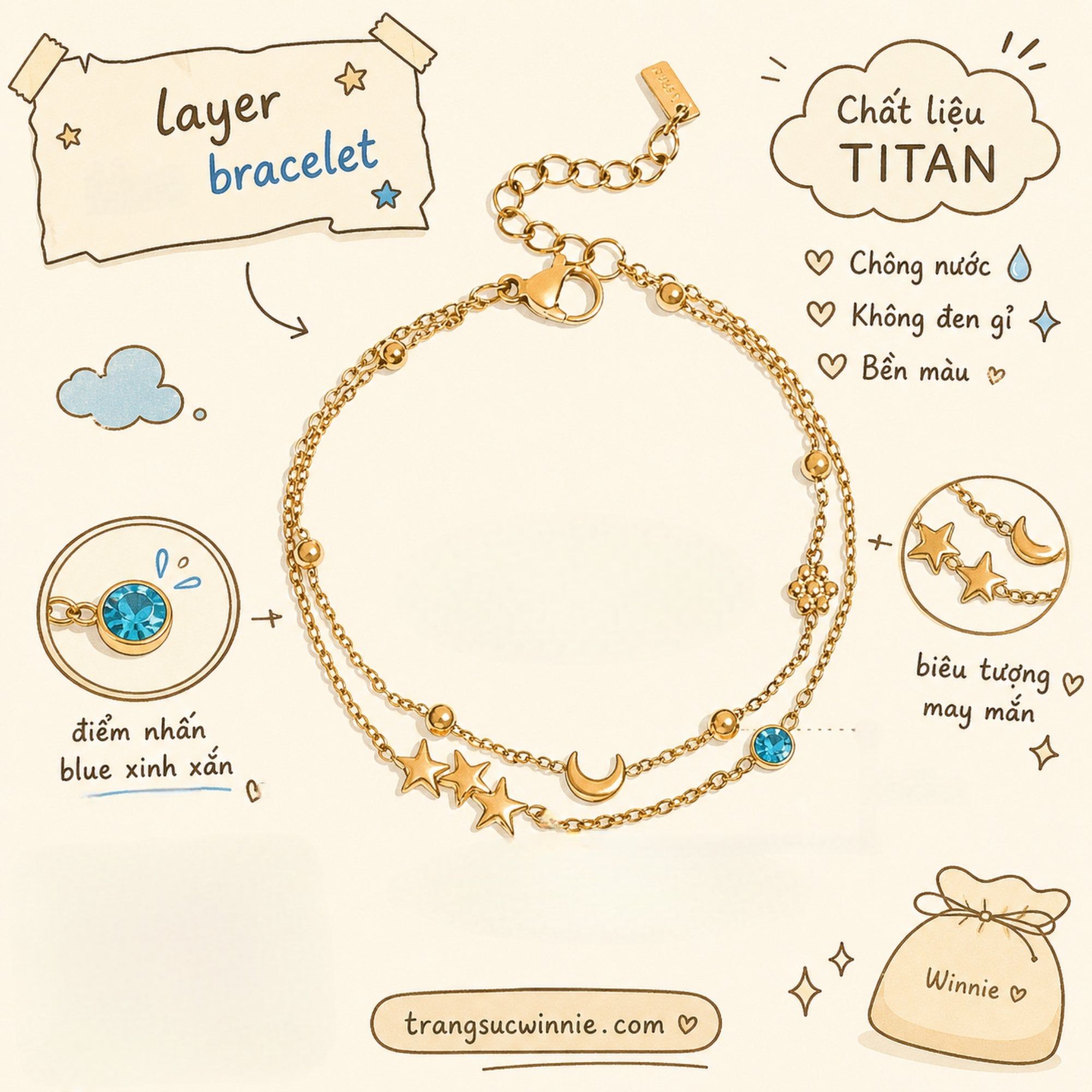  Lắc tay Titan Layer Blue star 