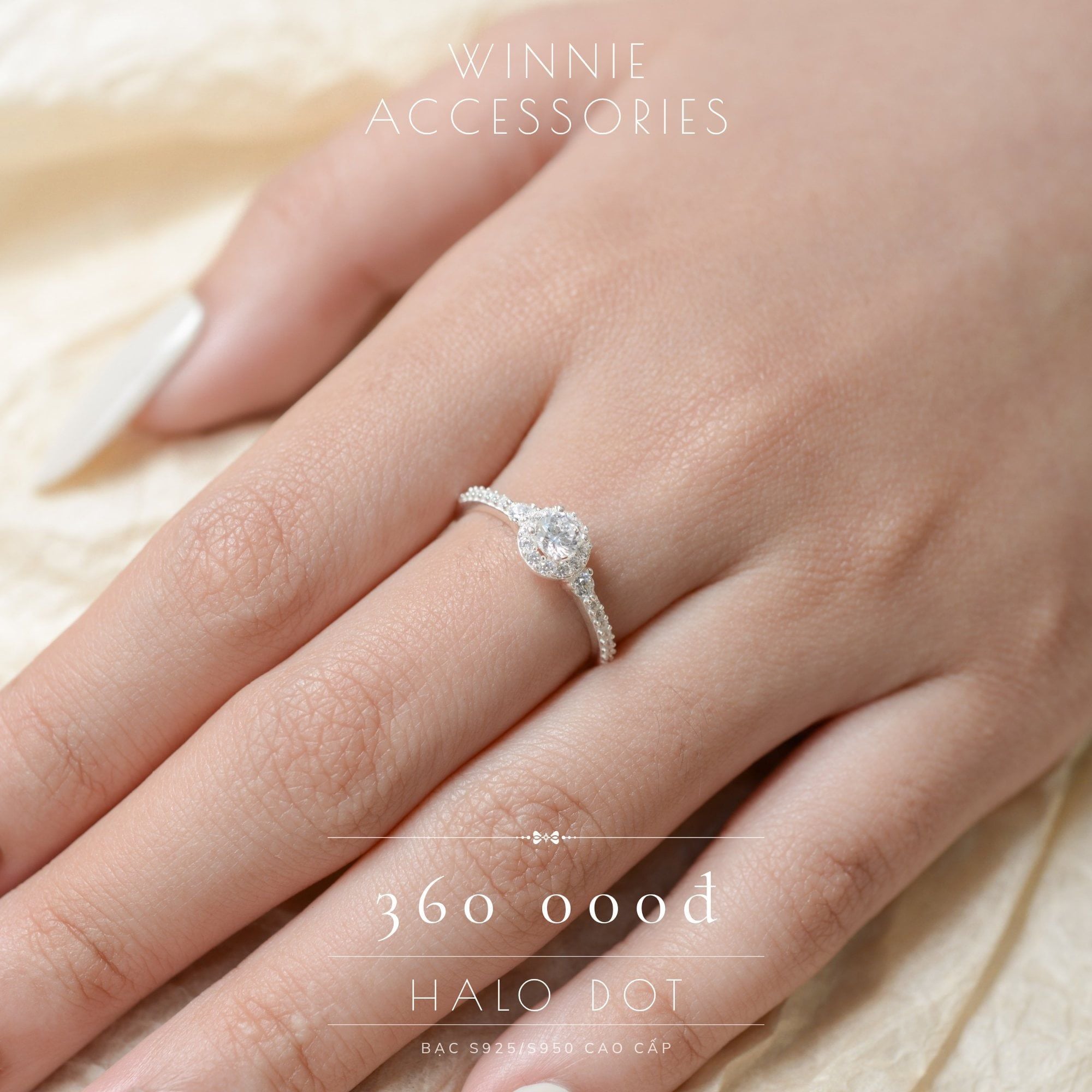  Nhẫn Bạc S925 Halo dot 