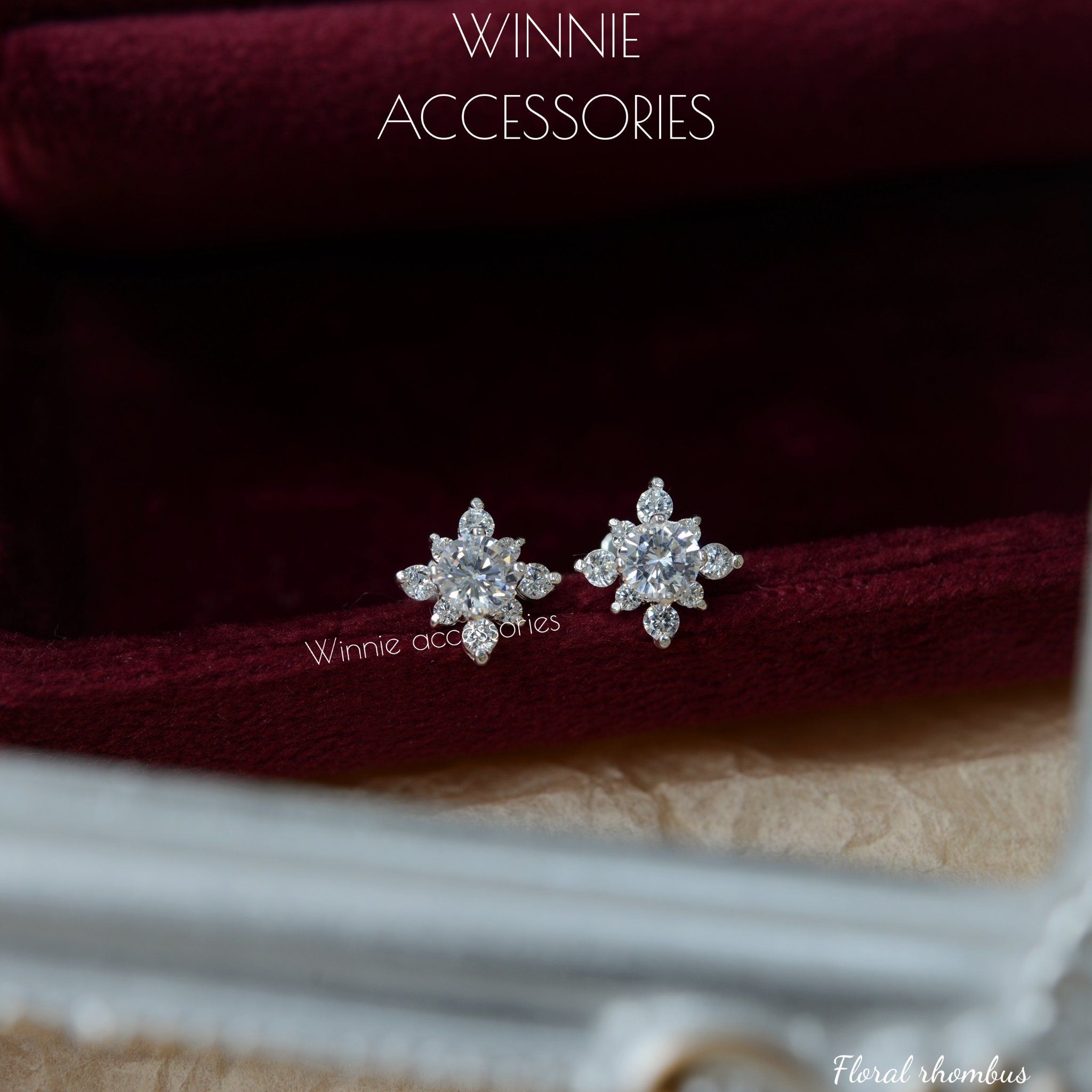  Hoa tai Bạc S925 Floral Rhombus 