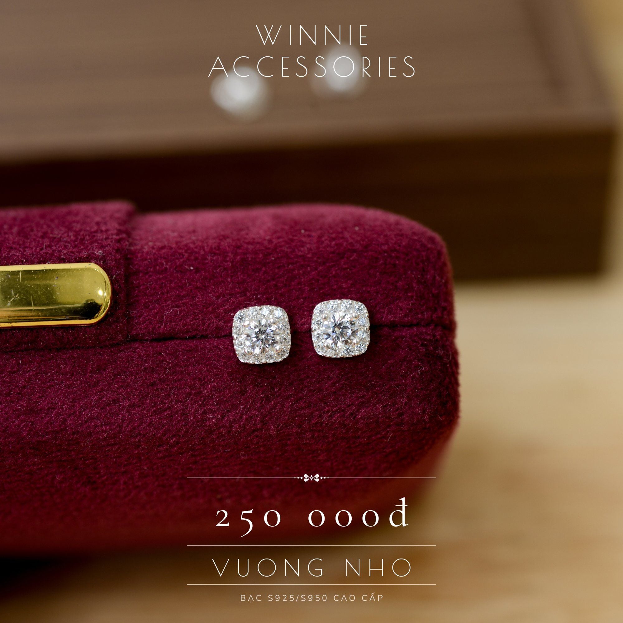  Hoa tai Bạc S925 Vuông nhỏ 
