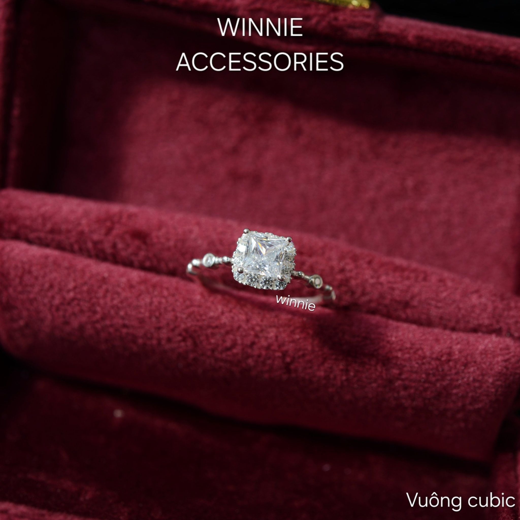  Nhẫn Bạc S925 Vuông Cubic 