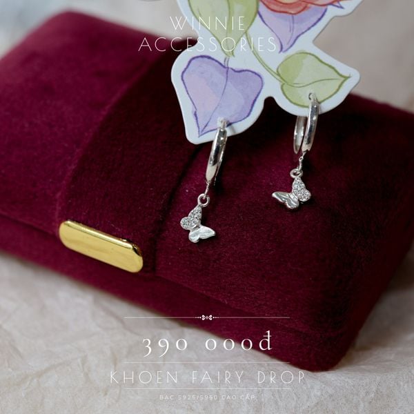  Hoa tai Bạc S925 Khoen Fairy Drop 