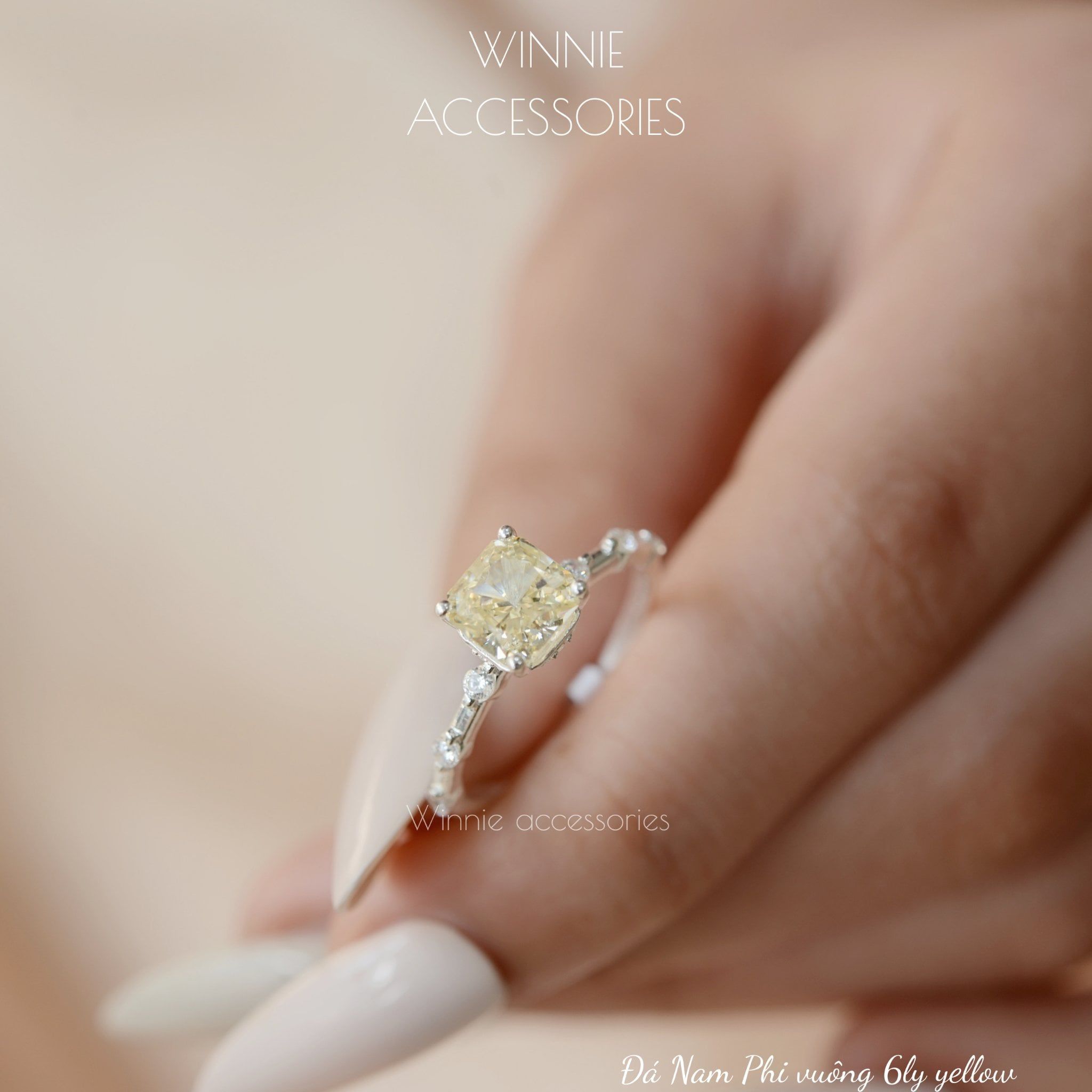  Nhẫn Bạc S925 Đá Nam Phi Vuông 6 ly - yellow 