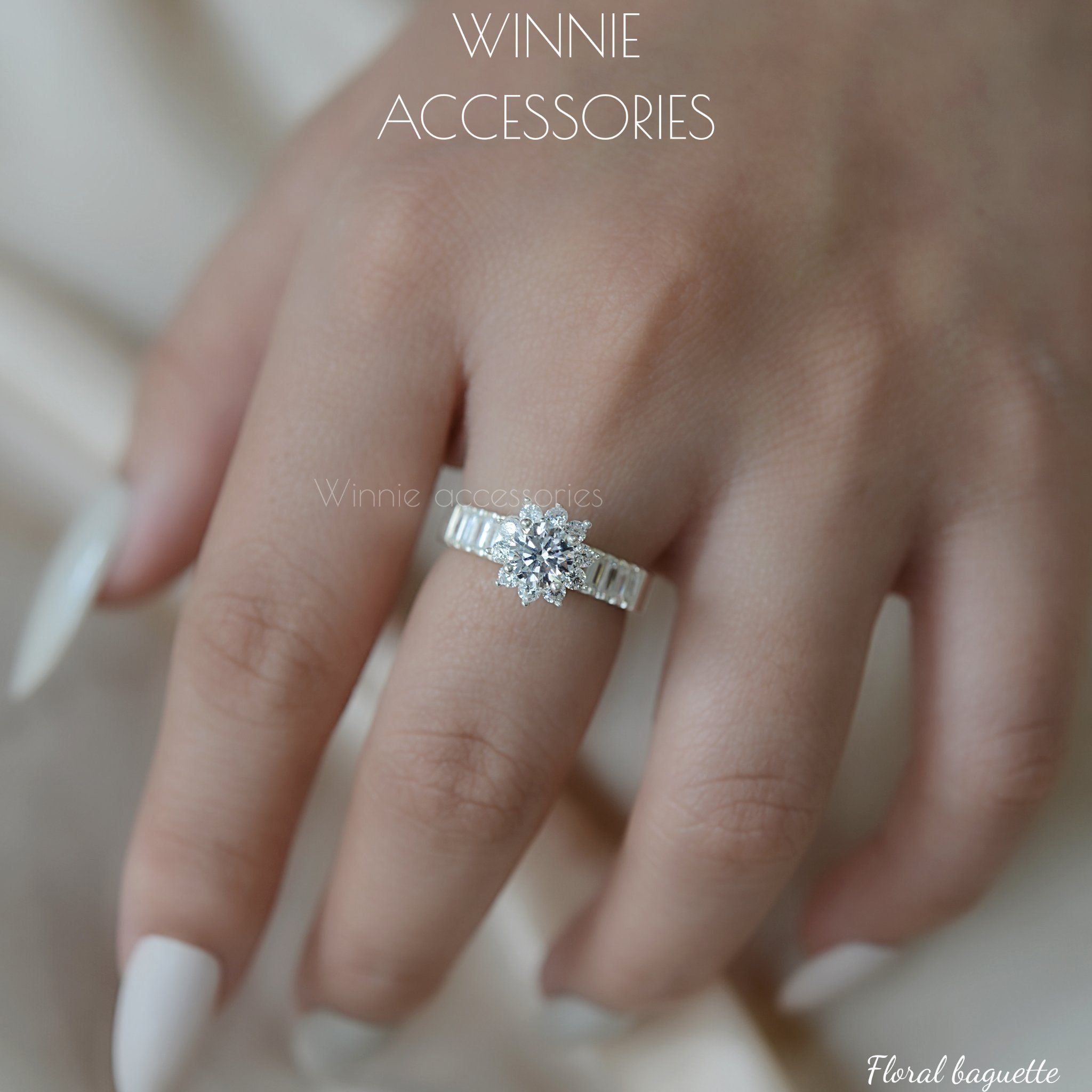  Nhẫn Bạc S925 Floral Baguette 