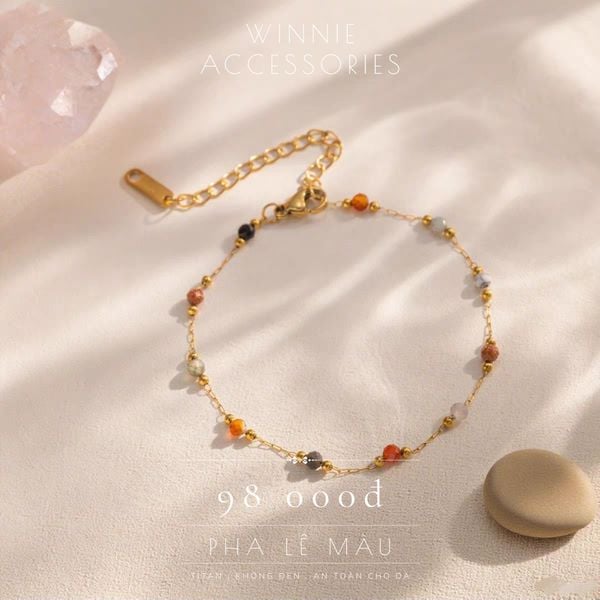  Lắc chân titan Pha lê màu 