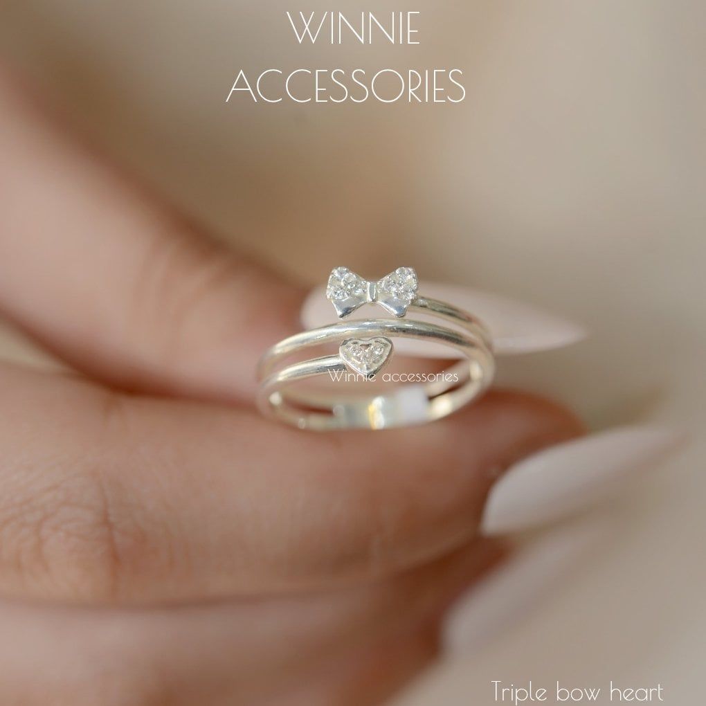  Nhẫn Bạc S925 Triple Bow Heart 