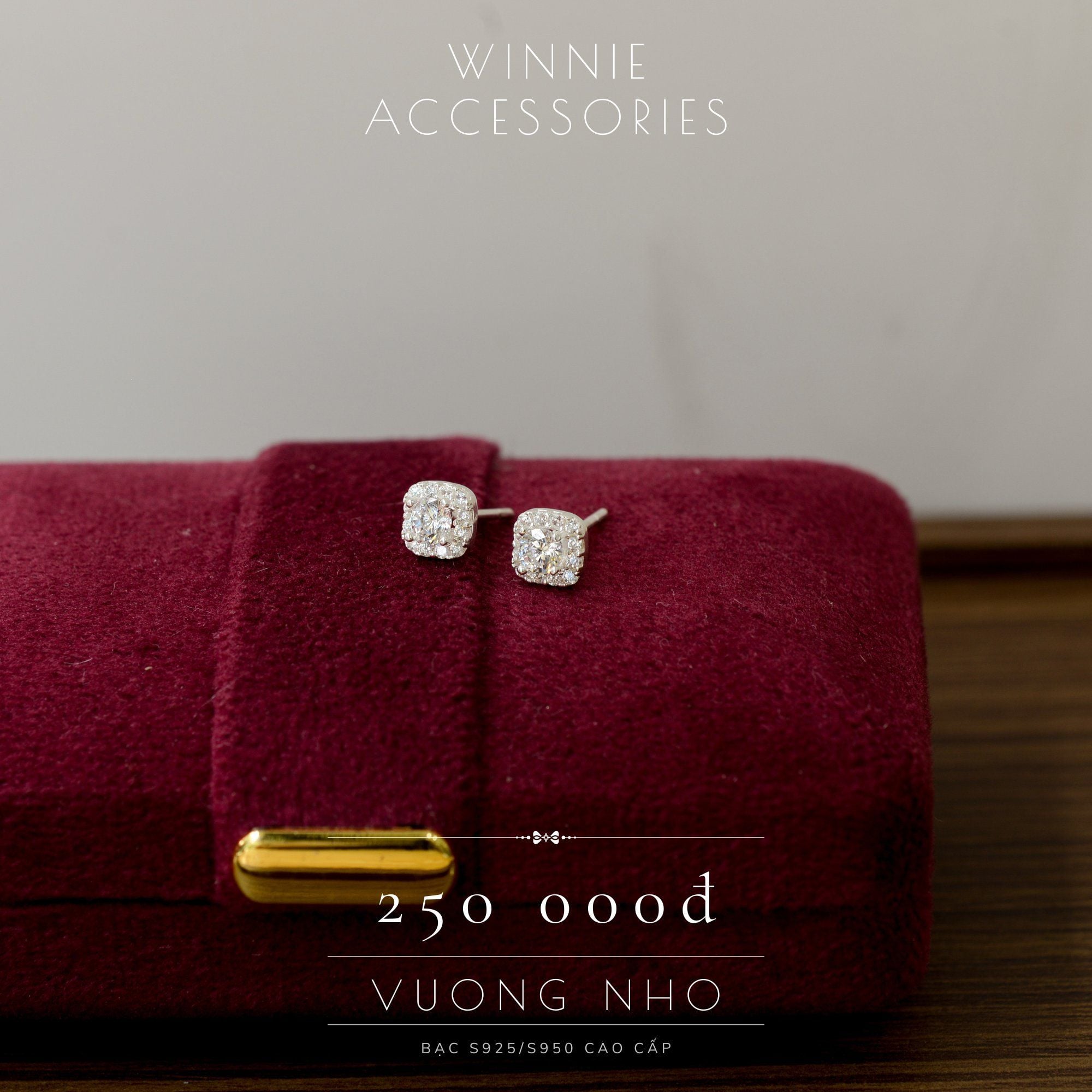  Hoa tai Bạc S925 Vuông nhỏ 